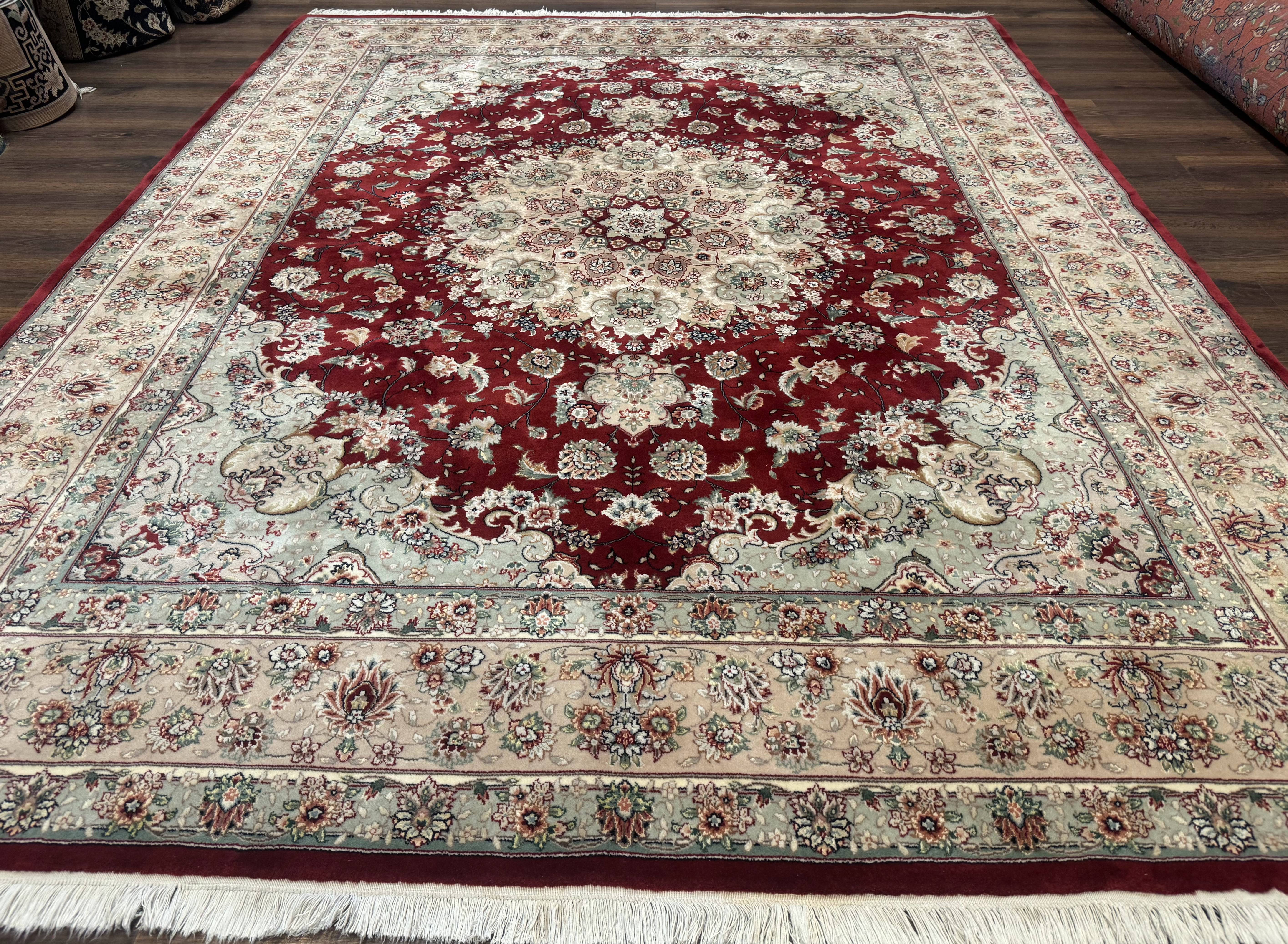 Sino Persian Rug 8x10, Floral Medallion, Wine Red, Wool & Silk Highlights, Elegant - Jewel Rugs