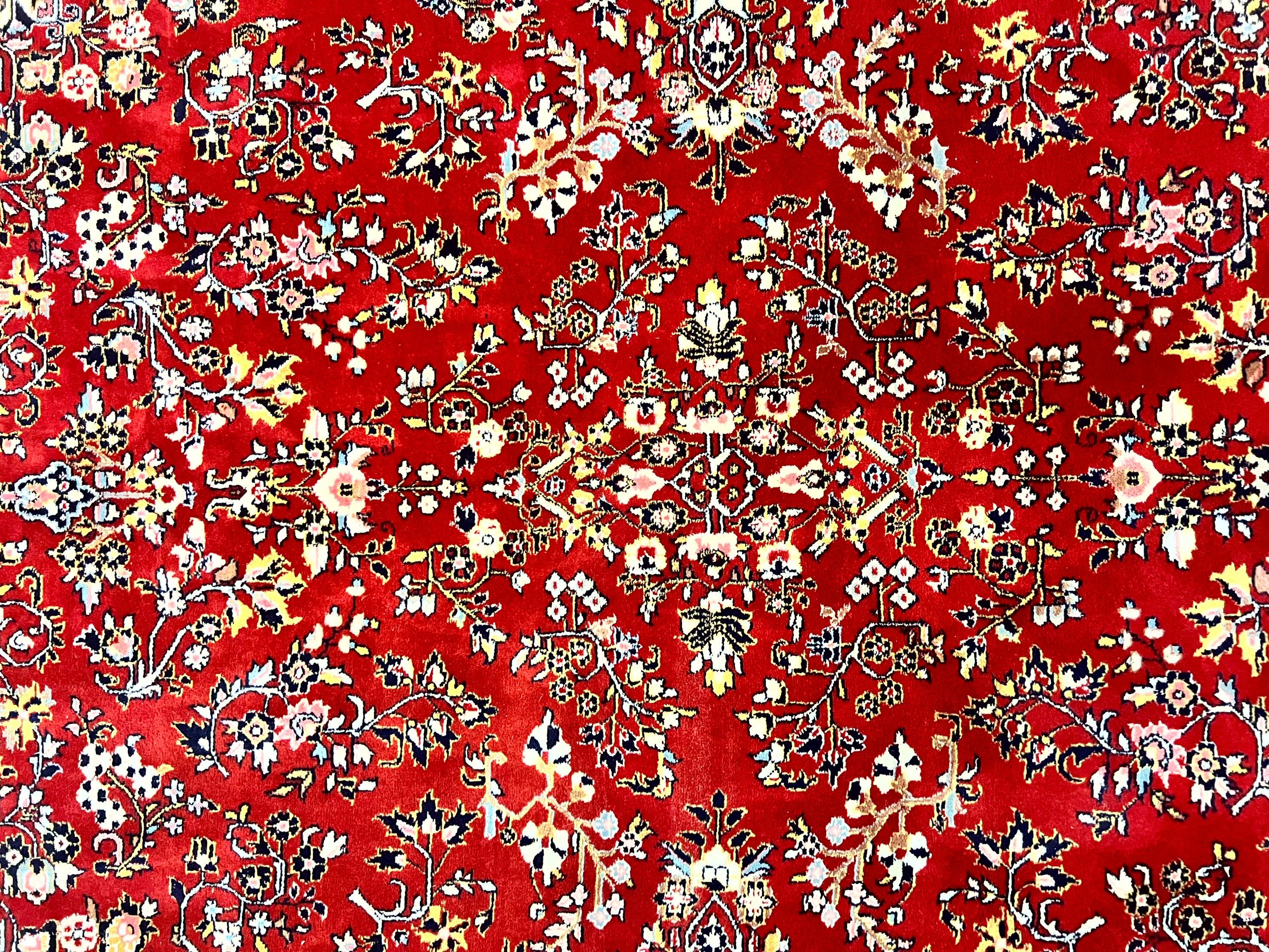 Indo Persian Sarouk Rug 8x10, Red, Floral Allover, Handmade Vintage Wool Carpet, Traditional Rug - Jewel Rugs