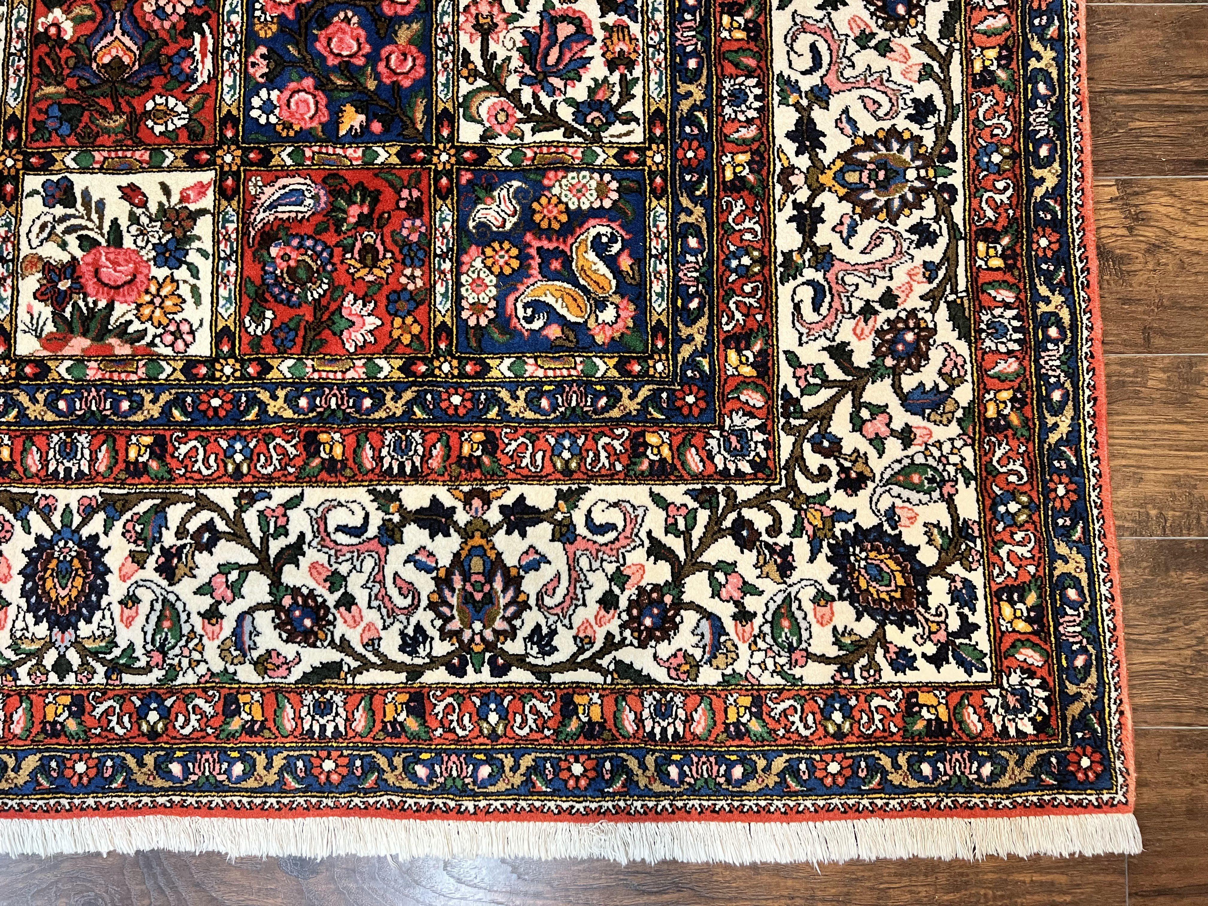 Persian Bakhtiari Rug 10x14, Wool Hand Knotted Vintage Carpet, Multicolor Khesti Panel Design, Large Room Sized Semi Antique Oriental Rug 10 x 14 - Jewel Rugs