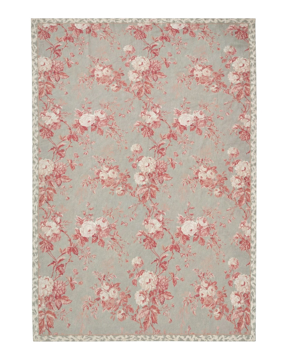Needlepoint Rug 6x8, Petit Point Carpet, Light Green, Floral, European ...