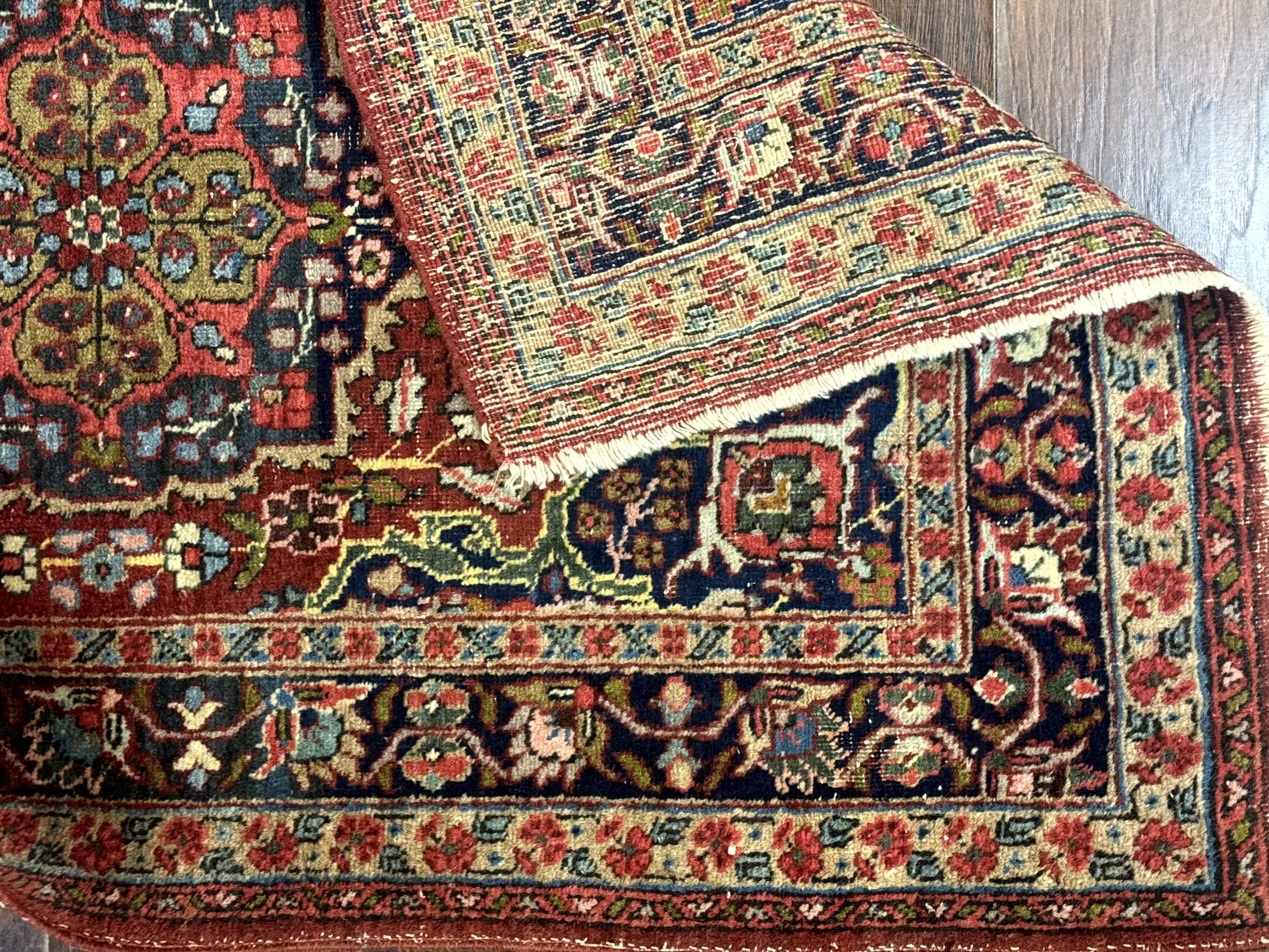 Antique Persian Tabriz Rug 3x5, Brick Red Navy Blue, Floral Medallion, Small Persian Carpet - Jewel Rugs