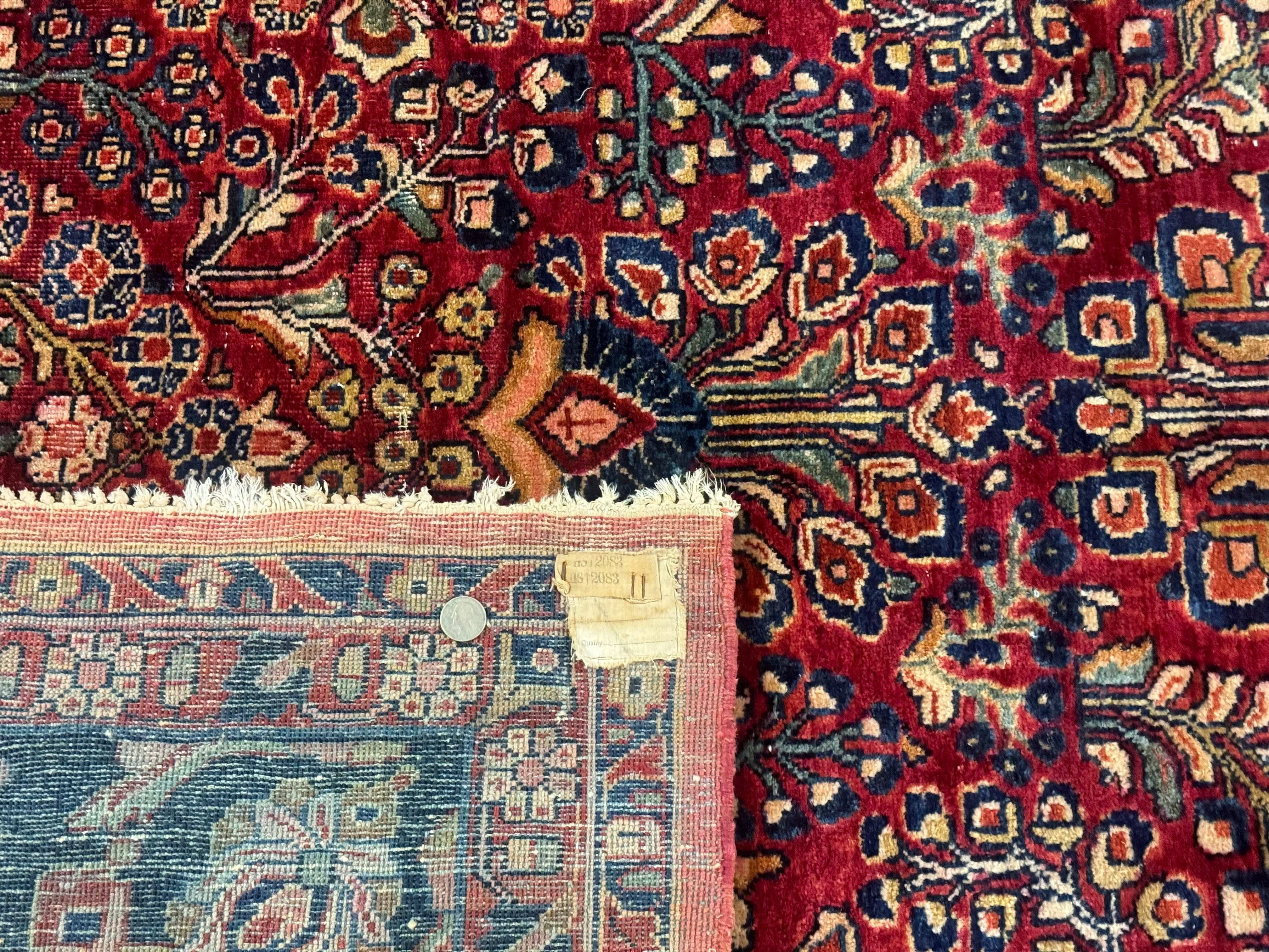 Antique Persian Sarouk Rug 9x12, Red and Blue, Large, Wool, Floral Allover - Jewel Rugs