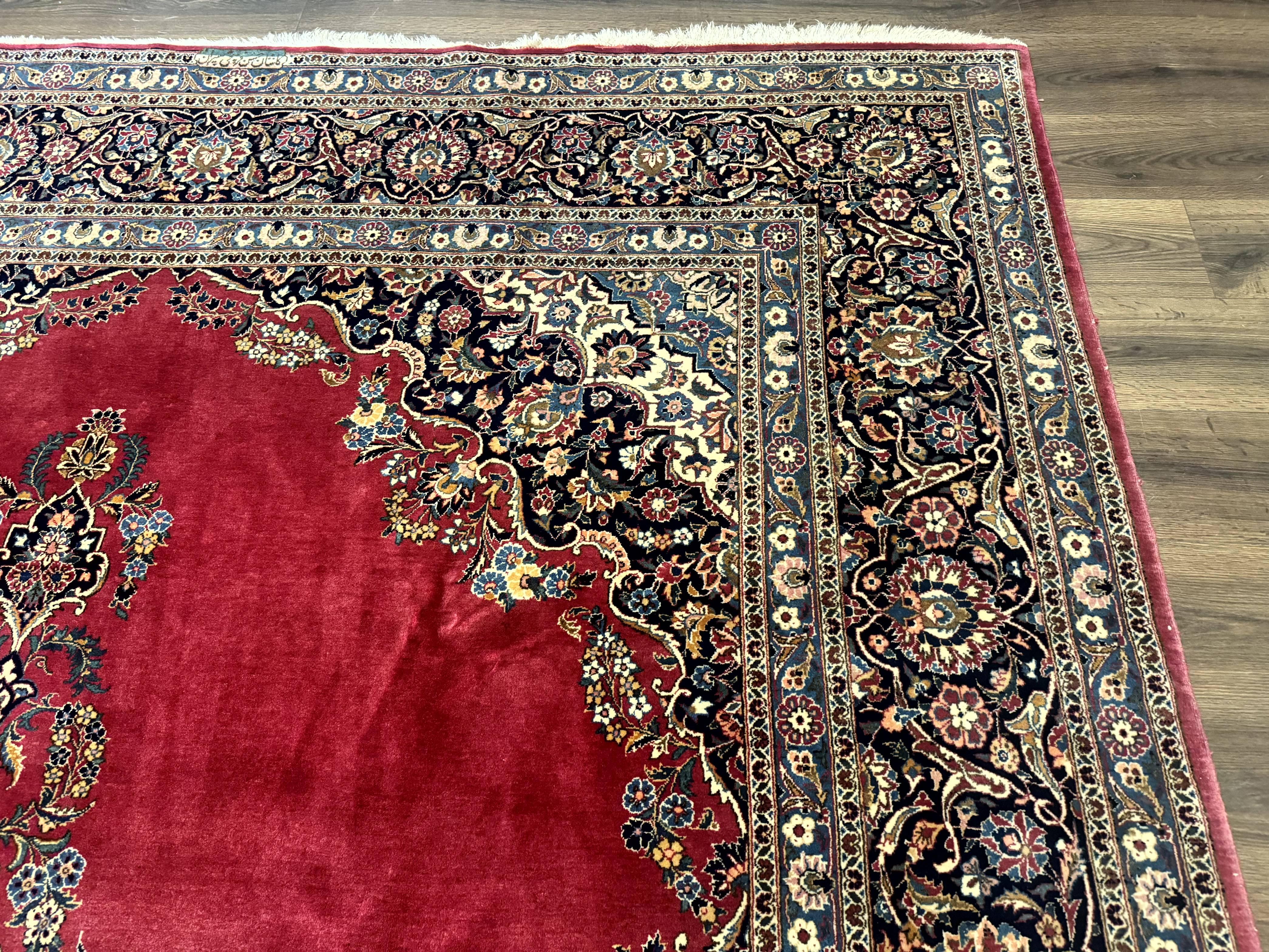 Persian Kashan Rug 9x12, Traditional, Semi Open Field, Red, Signed By Master Weaver, Antique Rug - Jewel Rugs