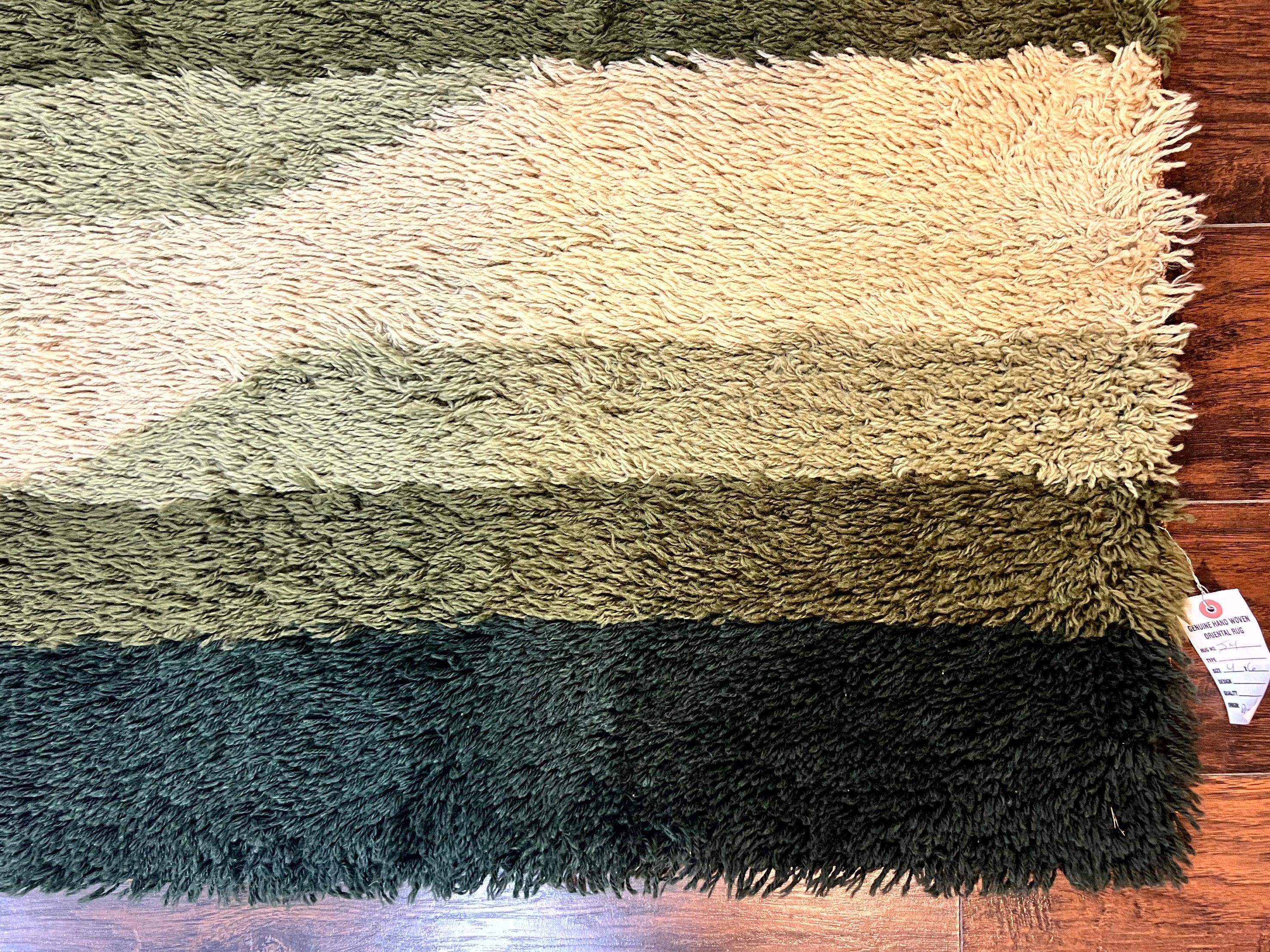 Danish Rya Shag Rug 4x6, Green, Abstract Design, EGE Rya, Vintage Retro Carpet, Mid Century Rya - Jewel Rugs