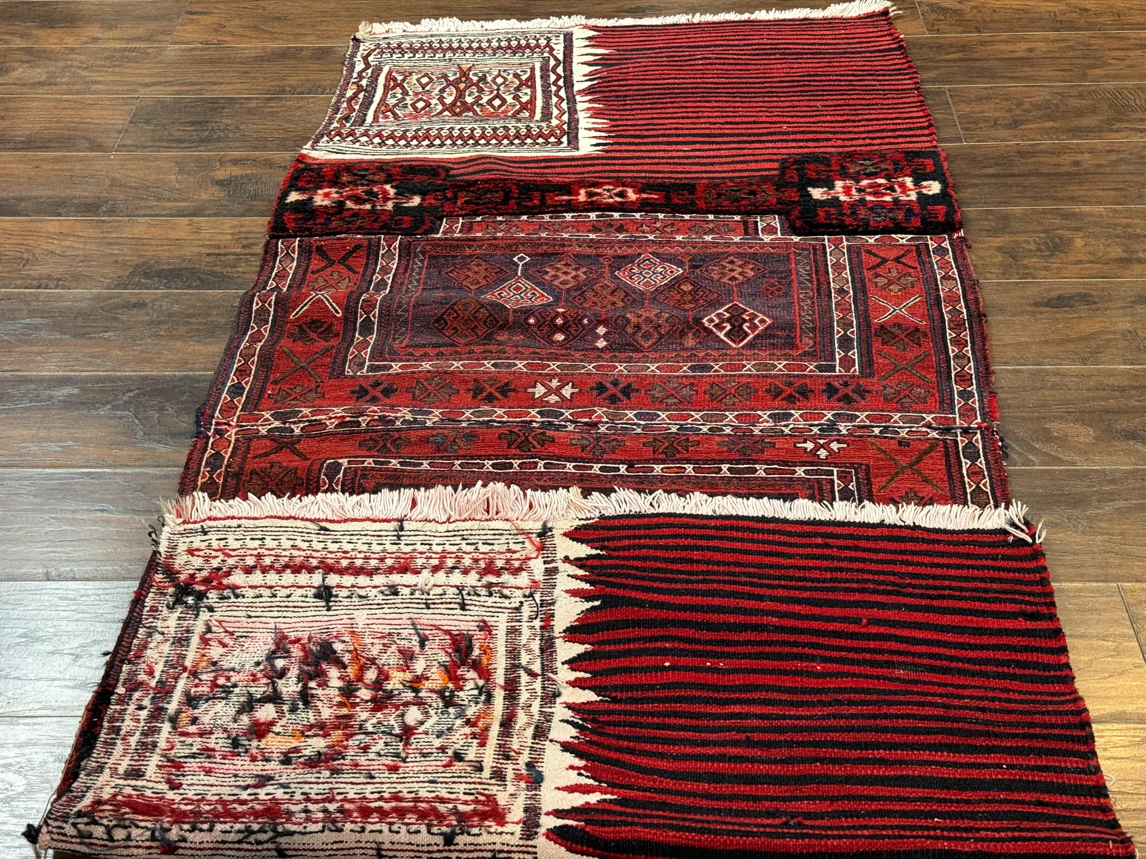 Persian Tribal Nomadic Saddle Cover Rug, Antique, Handmade, Wool, Red Ivory Black, Collectible, Shashavan - Jewel Rugs