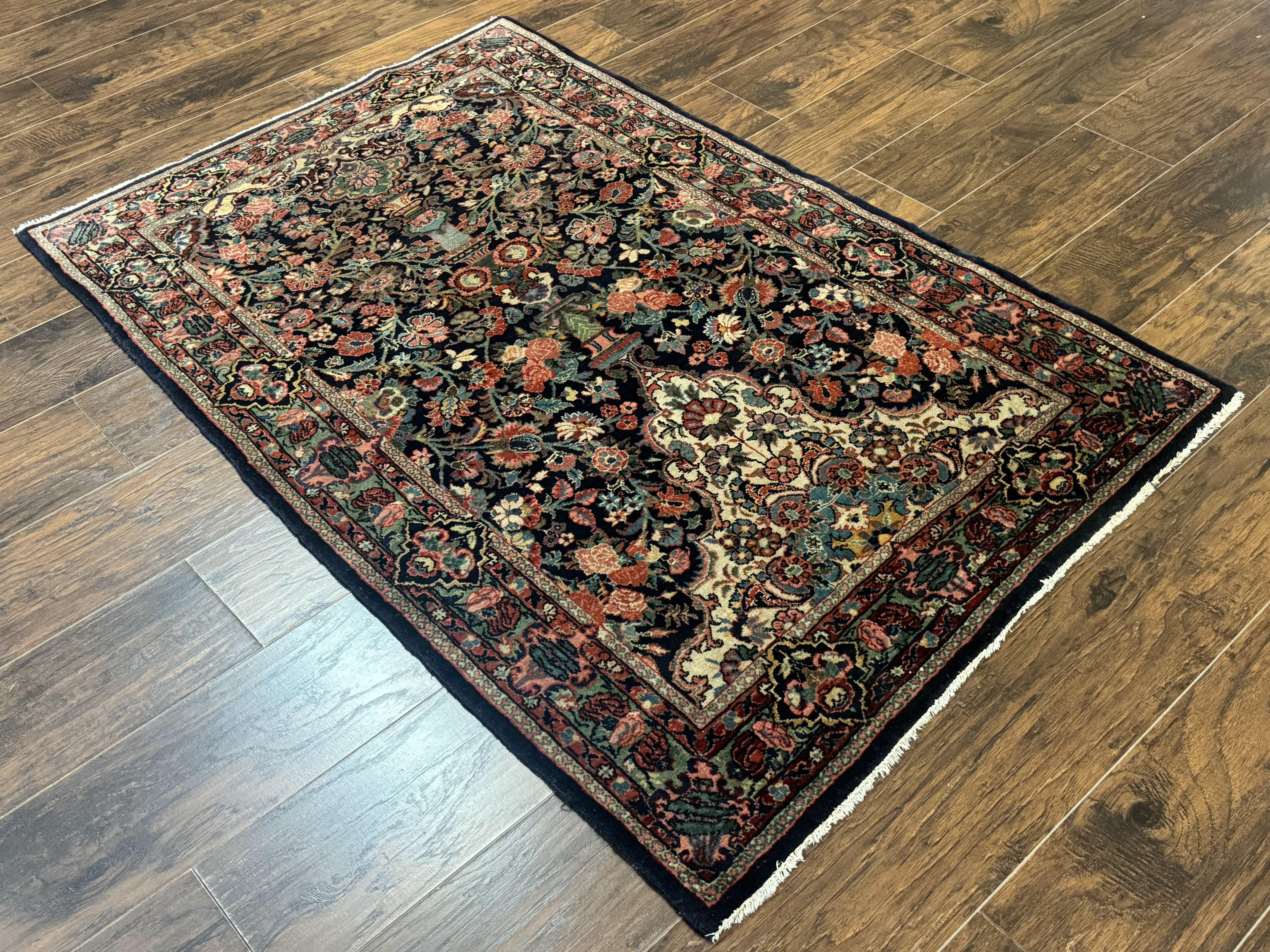 Antique Persian Rug 4x5, Navy Blue 1920s Carpet, Wool, Rare, Fine, Persian Hamadan Bidjar Carpet - Jewel Rugs