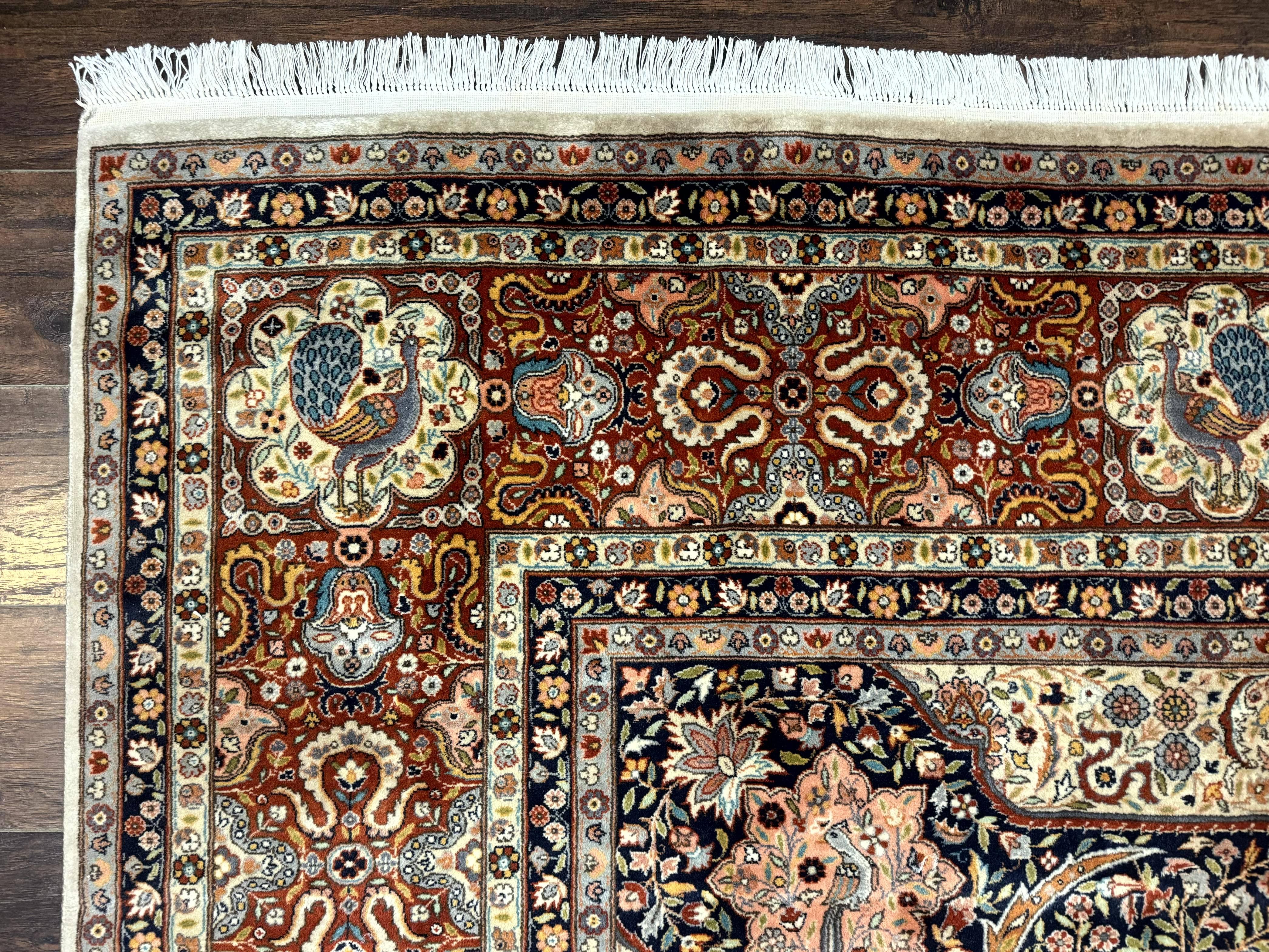 Wonderful Pak Persian Rug 9x12, Very Fine 260 KPSI, Floral Peacocks, Handmade Vintage Wool Rug - Jewel Rugs