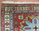 Caucasian Shirvan Rug 4x6, Colorful Geometric Medallions Russia 4' 1" x 6' in Rust Red and Turquoise Blue, Tan, Cream - 2604J034