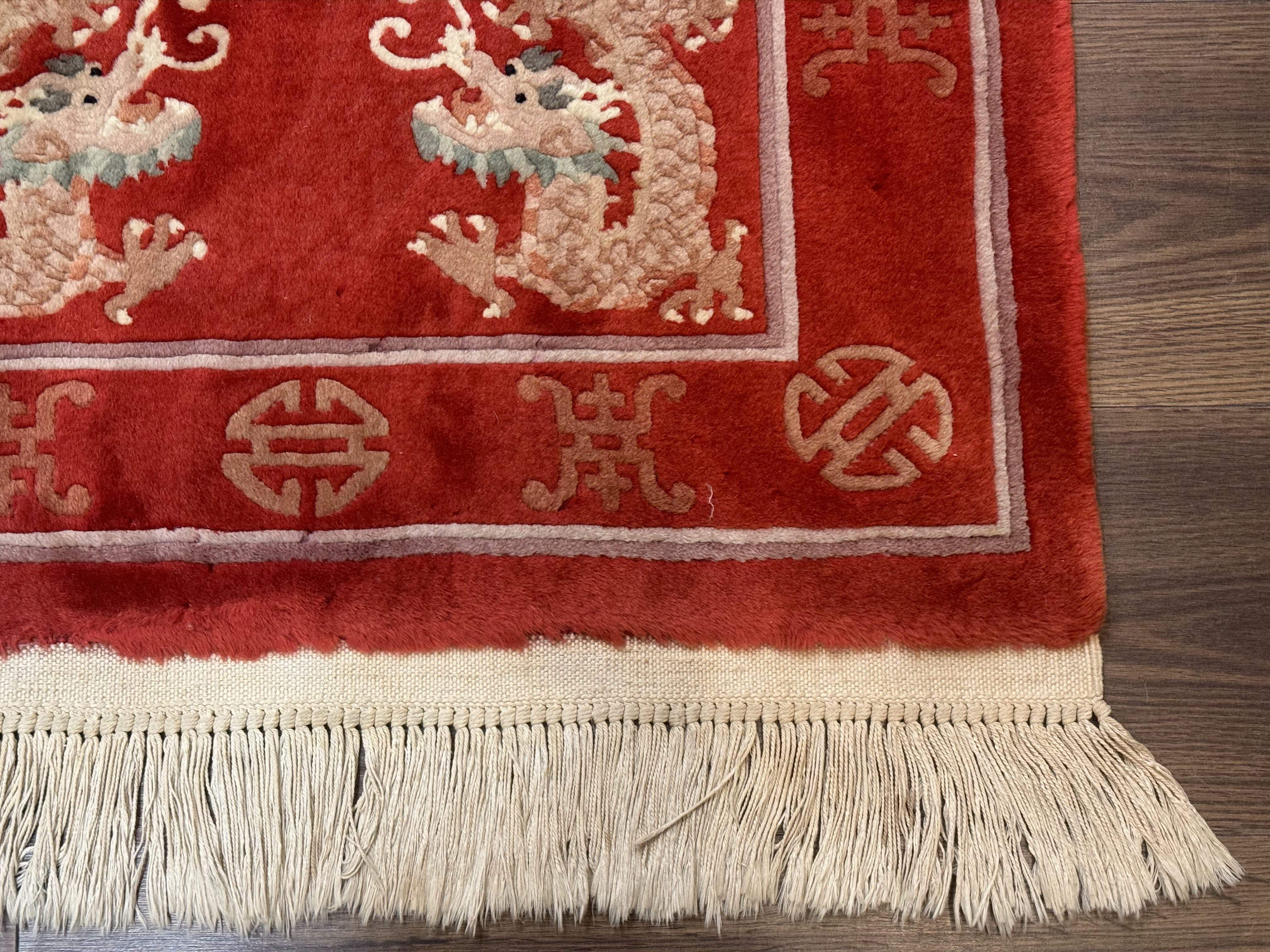 Red Chinese Dragon Rug 2x5 – Hand-Knotted Wool Asian Carpet - Jewel Rugs