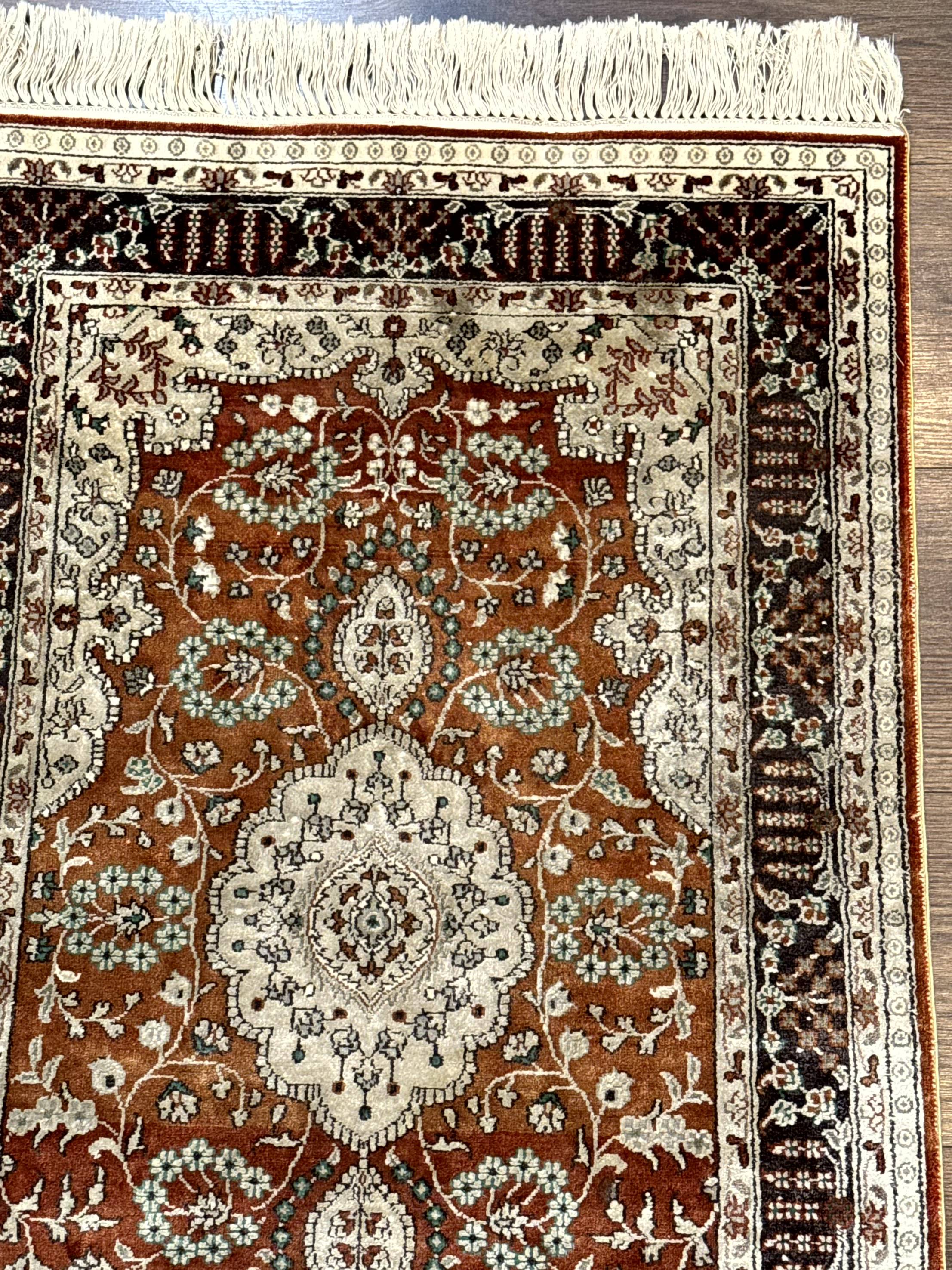 Turkish Silk Narrow Runner Rug 2 x 5.8, Very Fine 340 KPSI, Floral Medallions, Red - Jewel Rugs