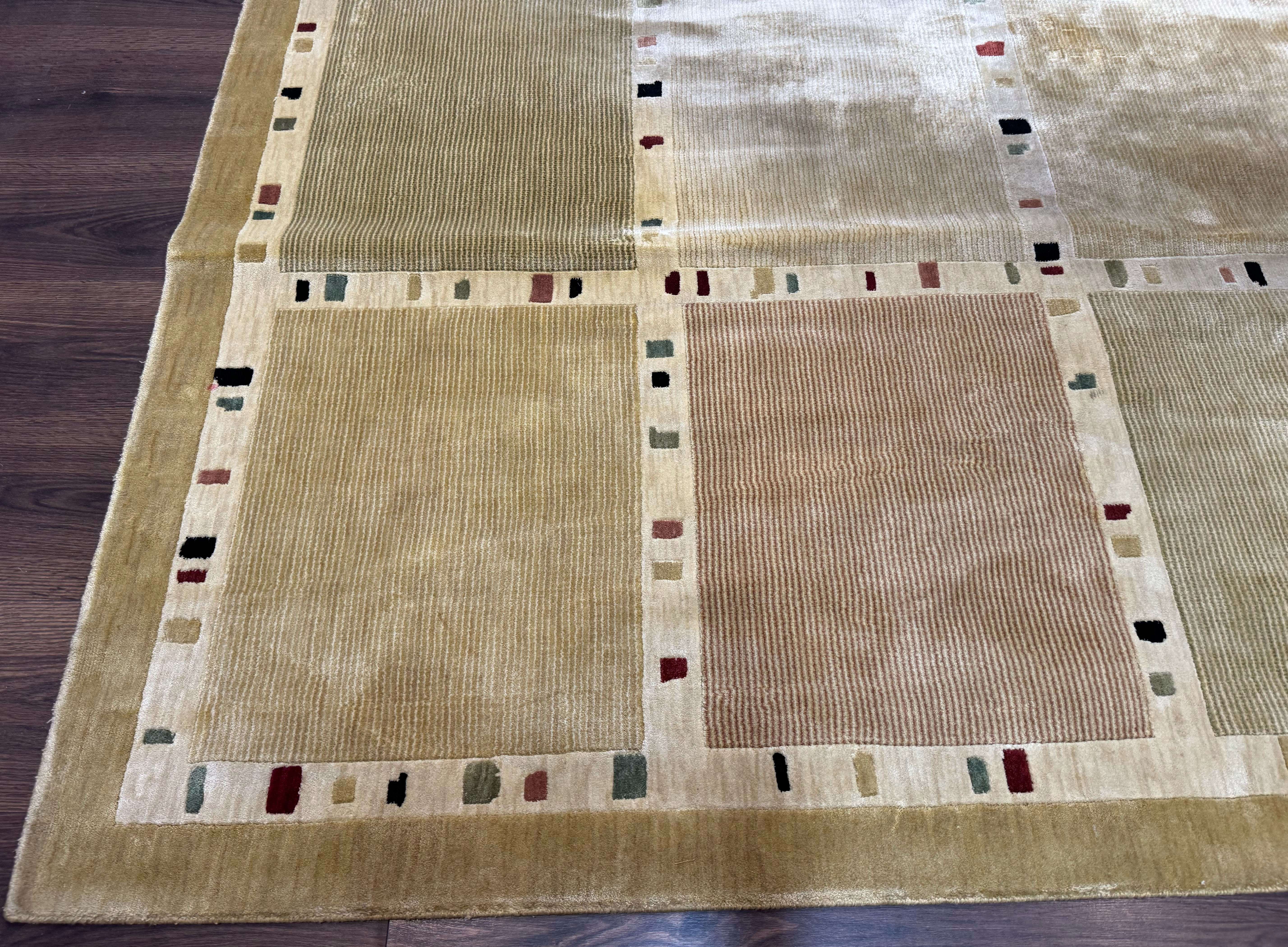 Large Wool Rug 10x13, Panel Design, Modern Contemporary Carpet - Jewel Rugs