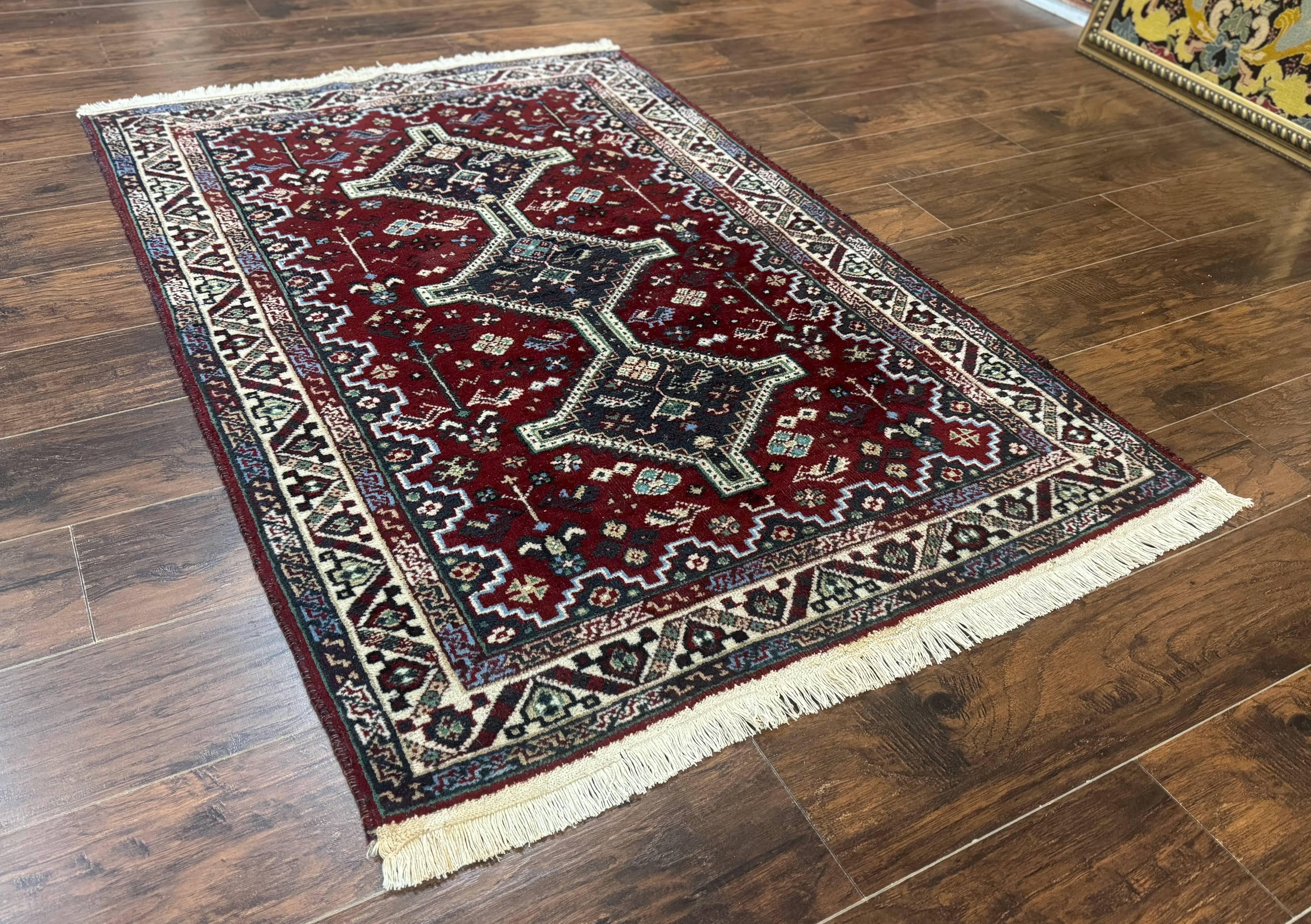 Persian Afshar Rug 4x5 Red Navy Geometric Tribal Wool Carpet - Jewel Rugs