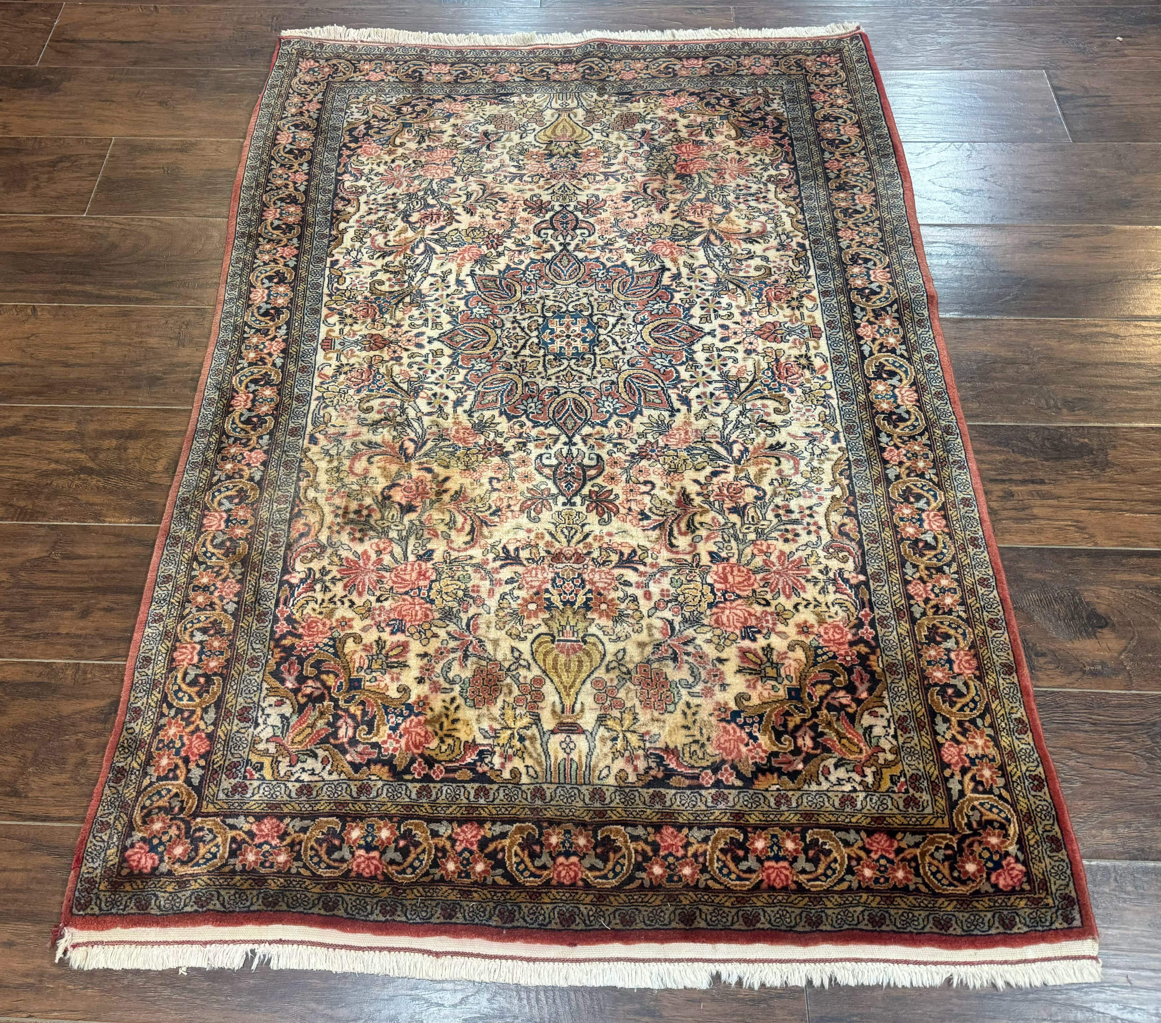 Persian Bidjar Rug 4x5 – Cream, Hand-Knotted Wool Vintage Carpet, Fine 200 KPSI - Jewel Rugs