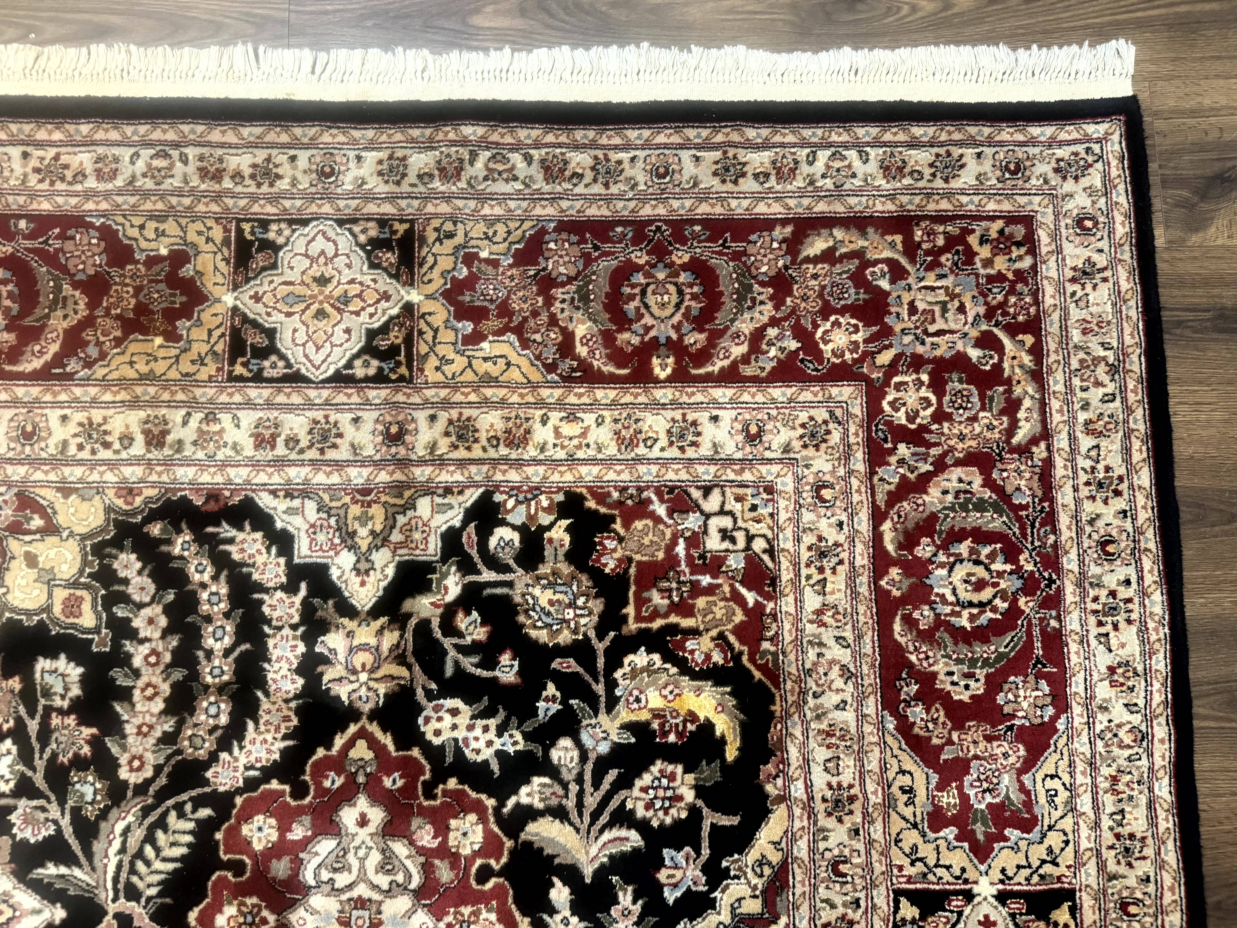 Sino Persian Rug 9x12, Black & Maroon, Wool and Silk, Allover Pattern - Jewel Rugs