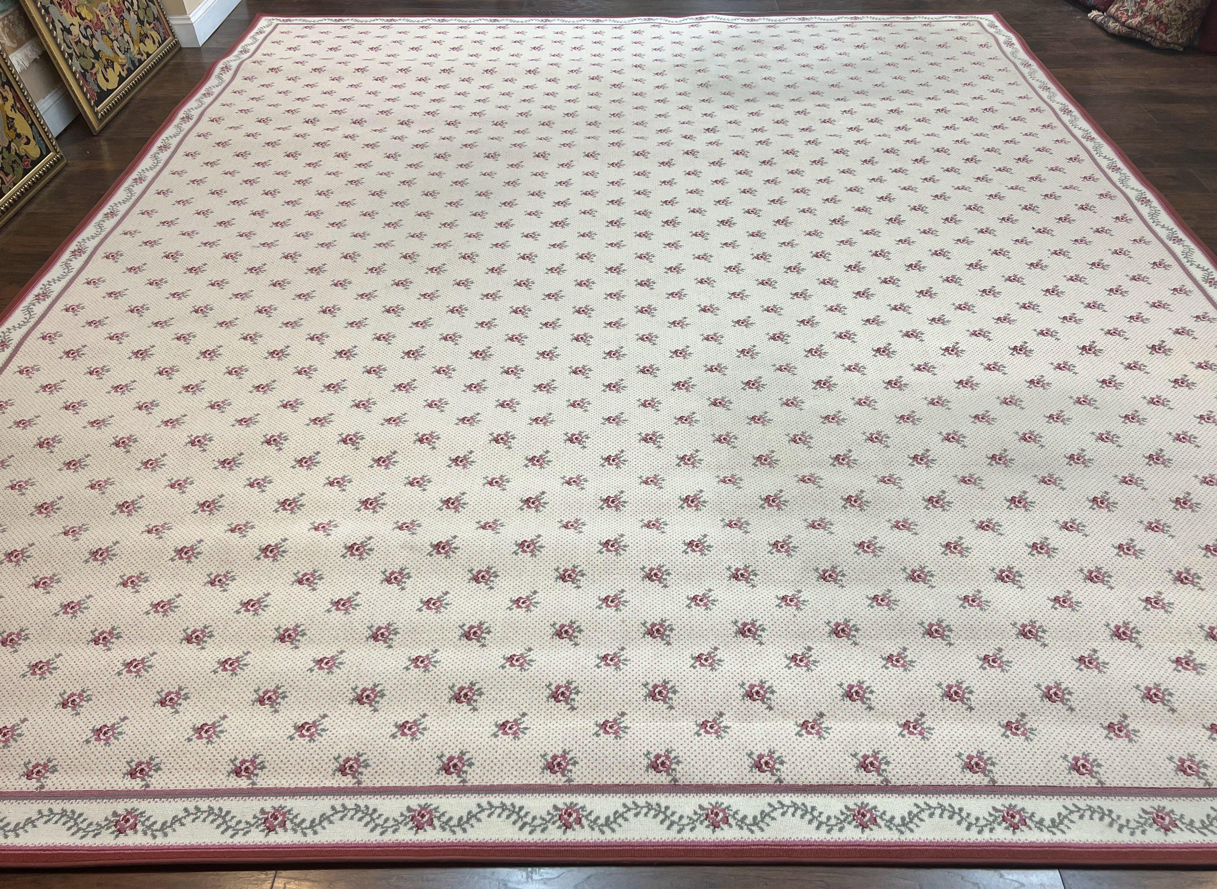 Stark Rug 12x14, Vintage Stark Carpet 12 x 14, Large Palace Size Rug, Beige, Repeated Floral Motif - Jewel Rugs