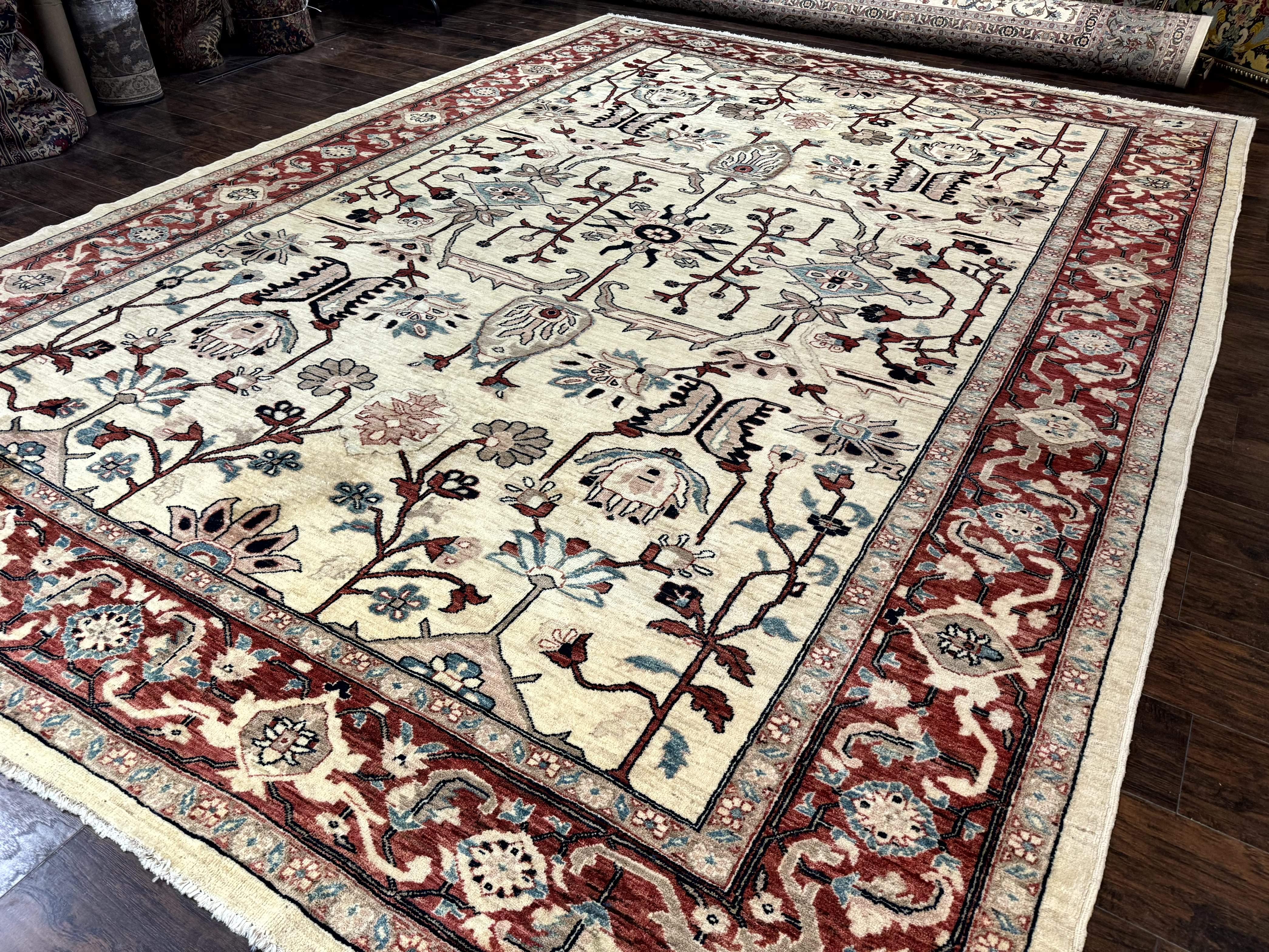 Peshawar Rug 10x14, Beige and Rust Red, Large Pak Persian Rug, Pakistani Rug - Jewel Rugs