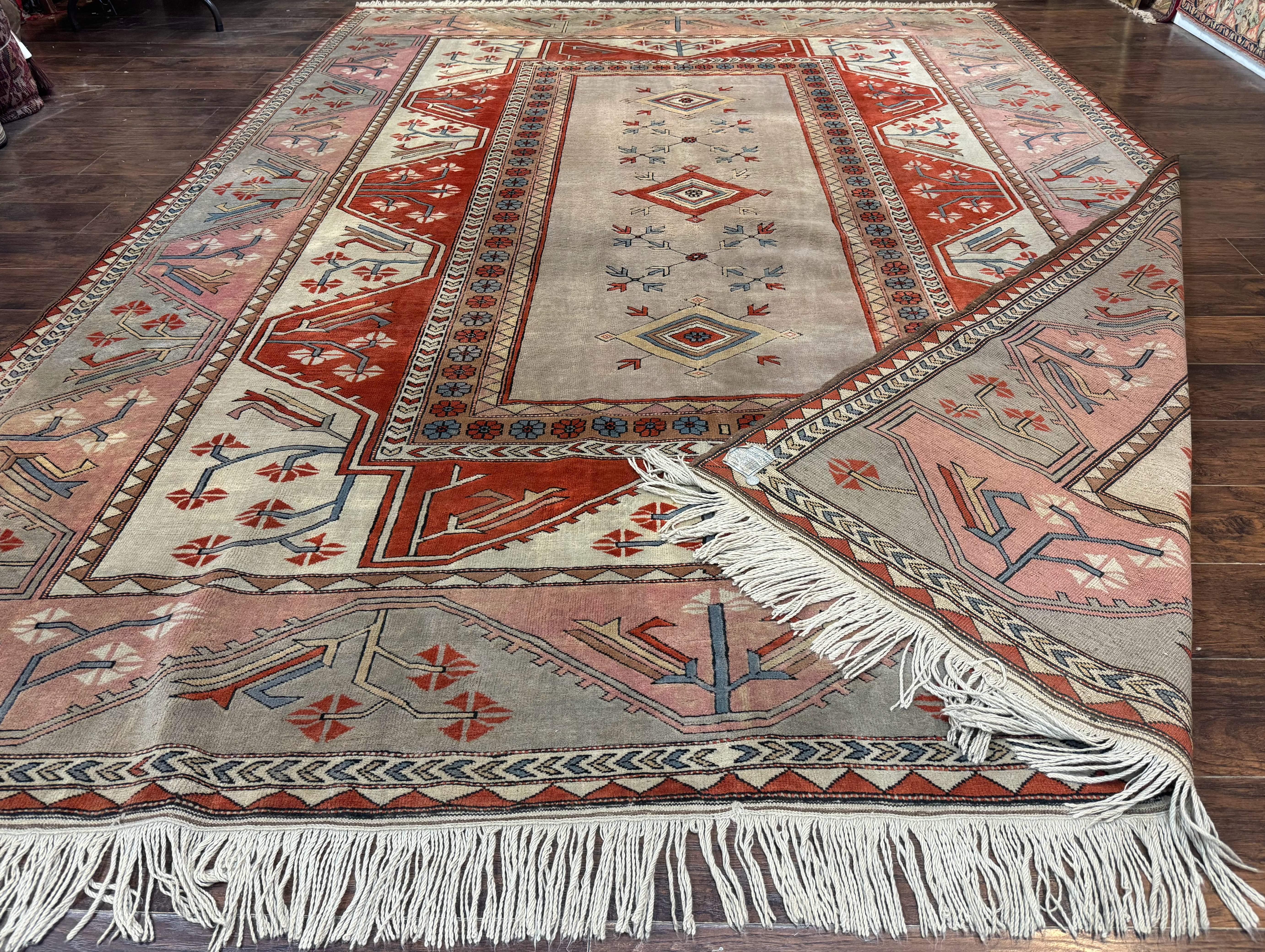 Large Turkish Milas Rug 10x13, Gray, Vintage, Wool on Wool - Jewel Rugs