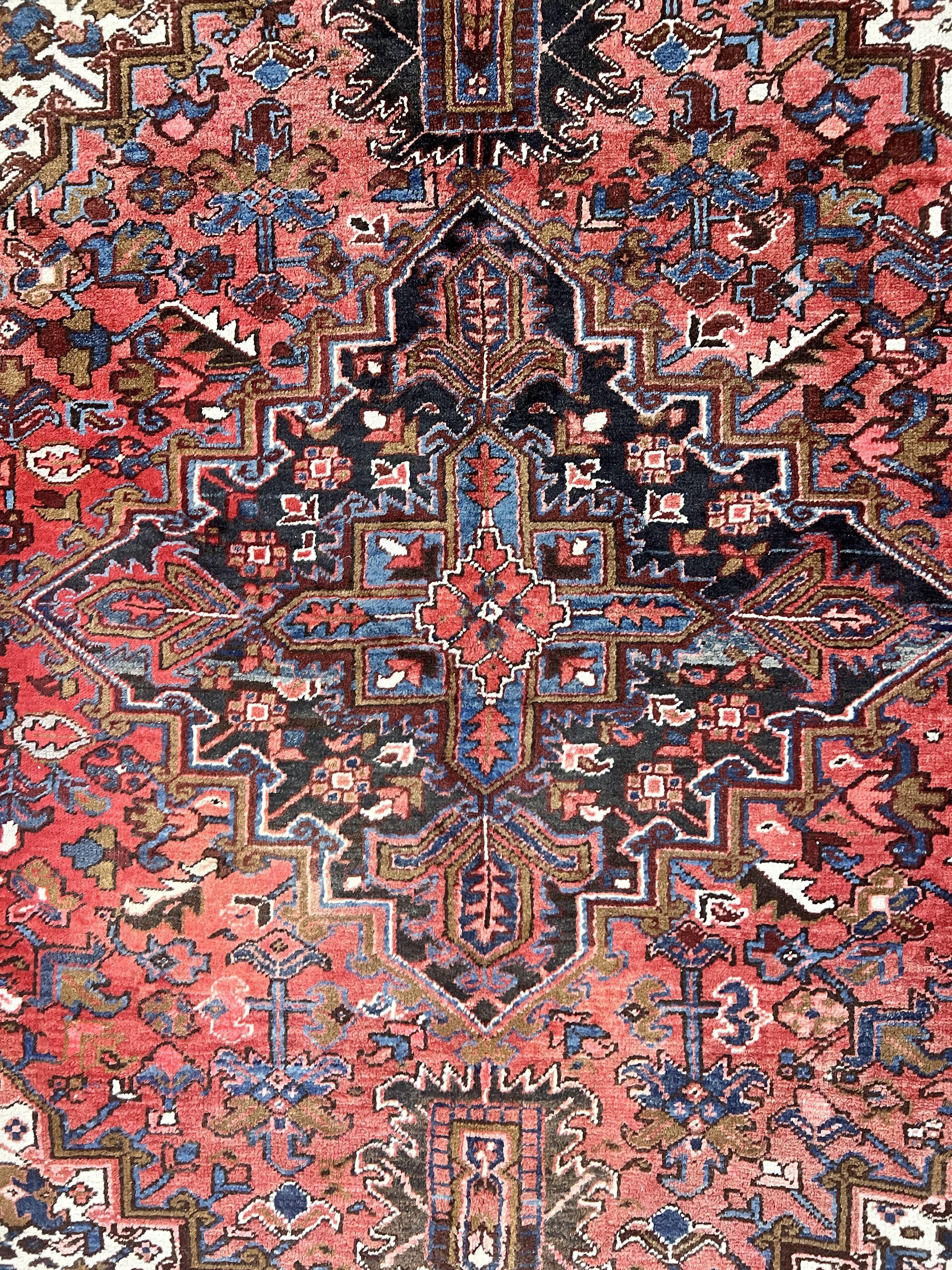 Persian Heriz Rug 7x10, Wool Hand Knotted Vintage Geometric Carpet, Red and Ivory, 7 x 10 Oriental Rug - Jewel Rugs