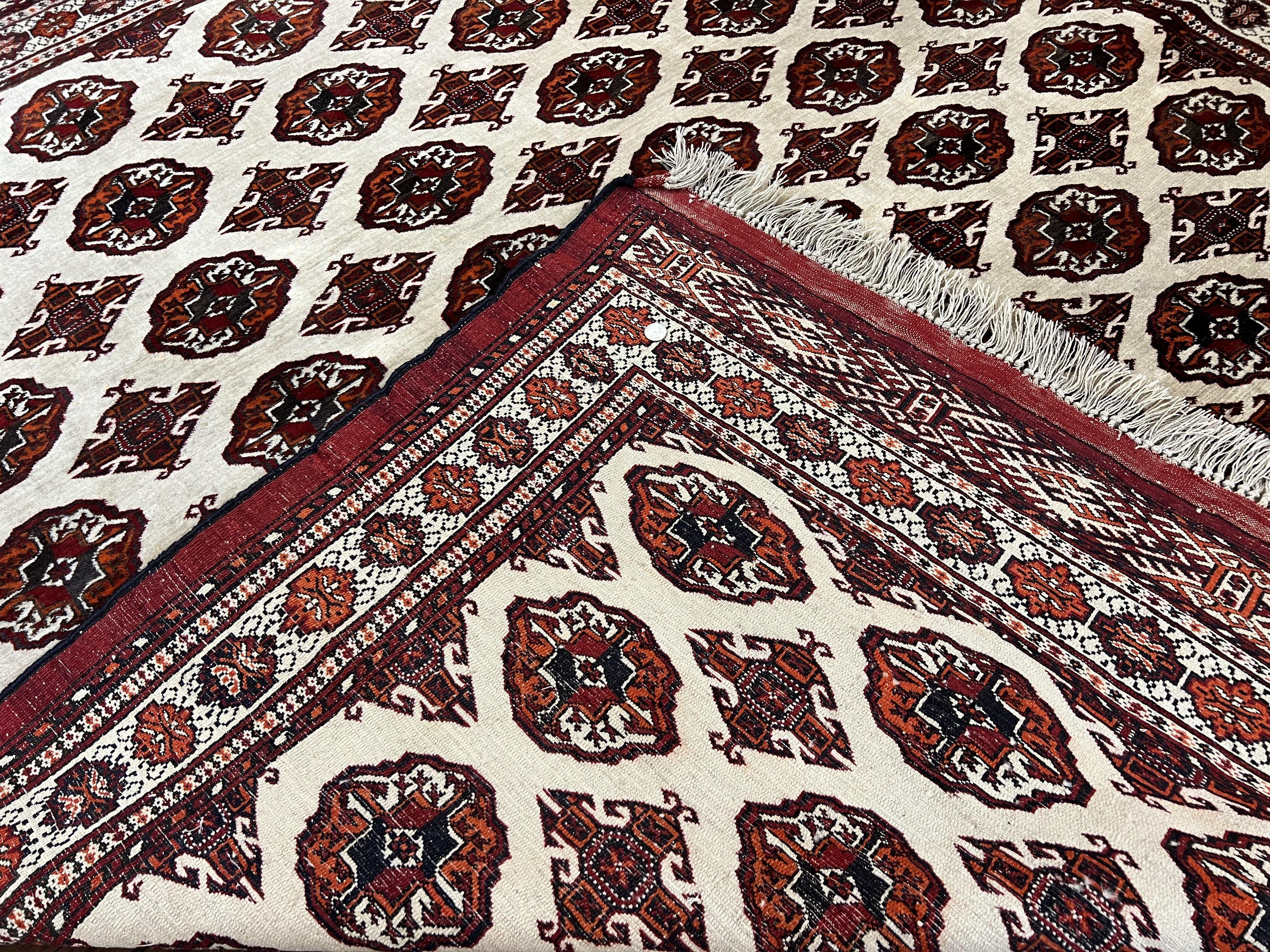 Persian Turkoman Rug 7x8, Almost Square Rare, Hand Knotted, Yamud, Bohemian Rug, Handmade Tribal Rug, Cream Red, Handmade Oriental Carpet - Jewel Rugs