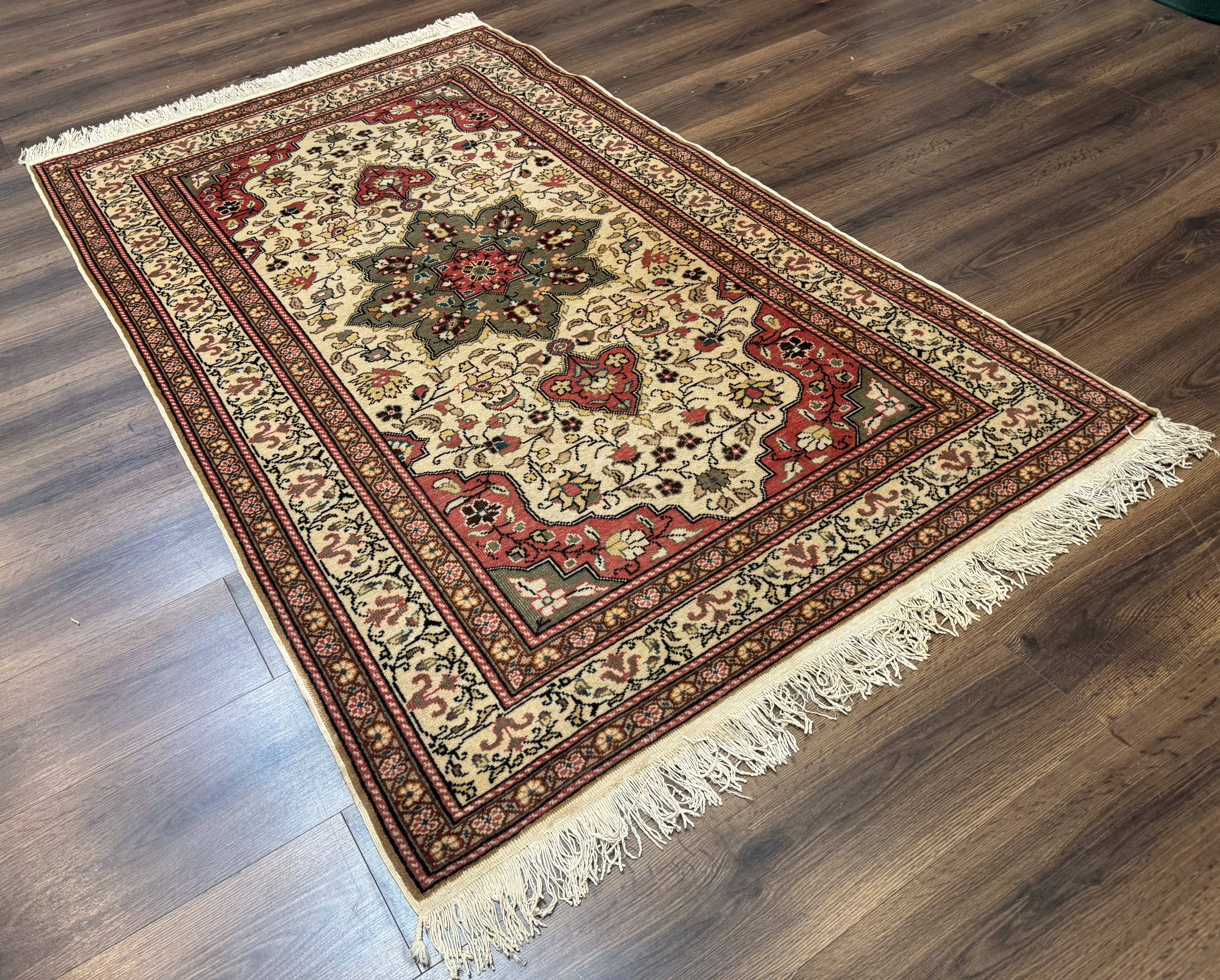 Turkish Sivas Rug 4x6, Floral Medallion, Beige Pink-Red Green, Handmade - Jewel Rugs