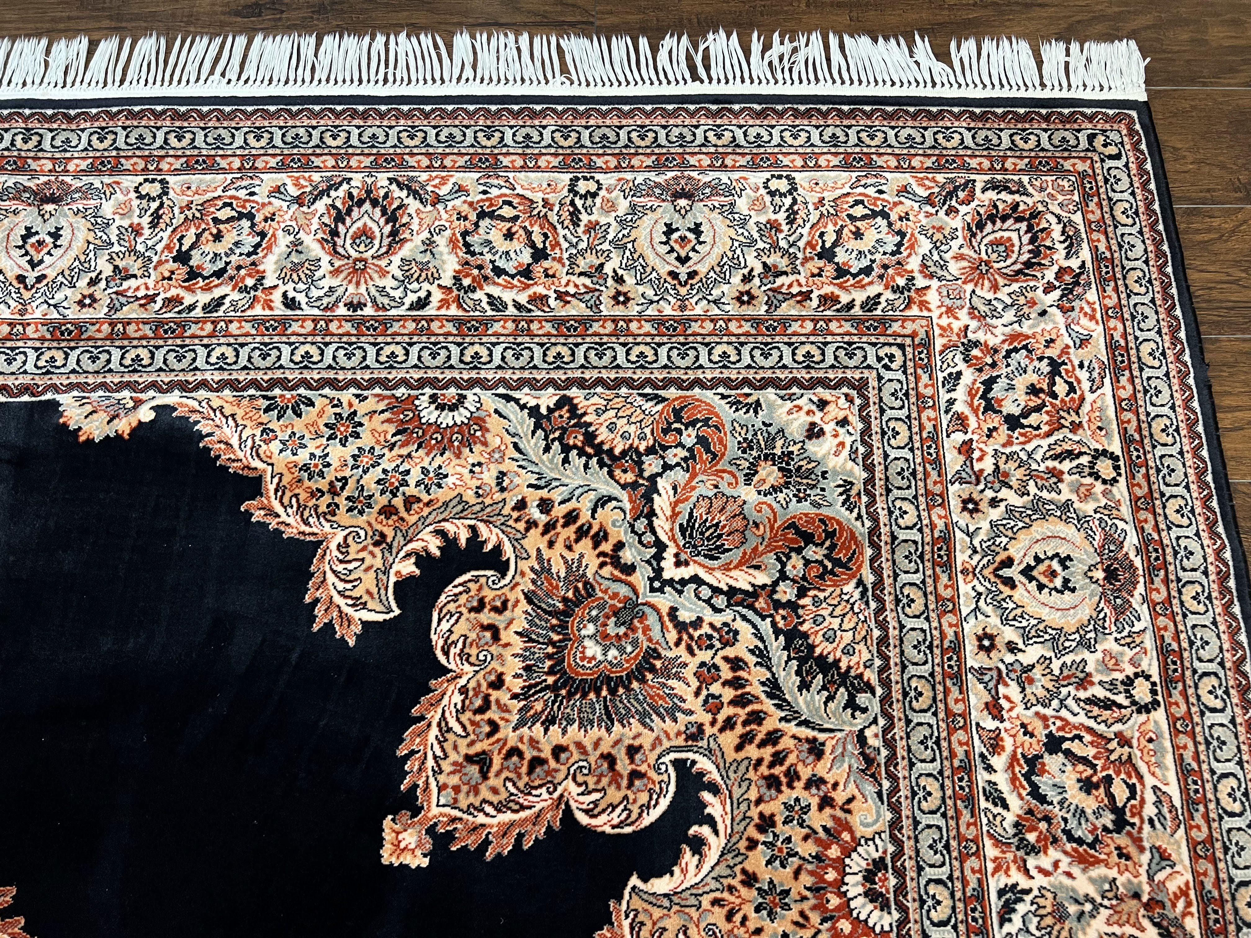 Karastan Rug 10x13, Karastan Ebony Kirman Rug, Room SIzed Wool Pile Vintage Karastan Carpet, Belgium Power Loomed Rug, Black Semi Open Field - Jewel Rugs