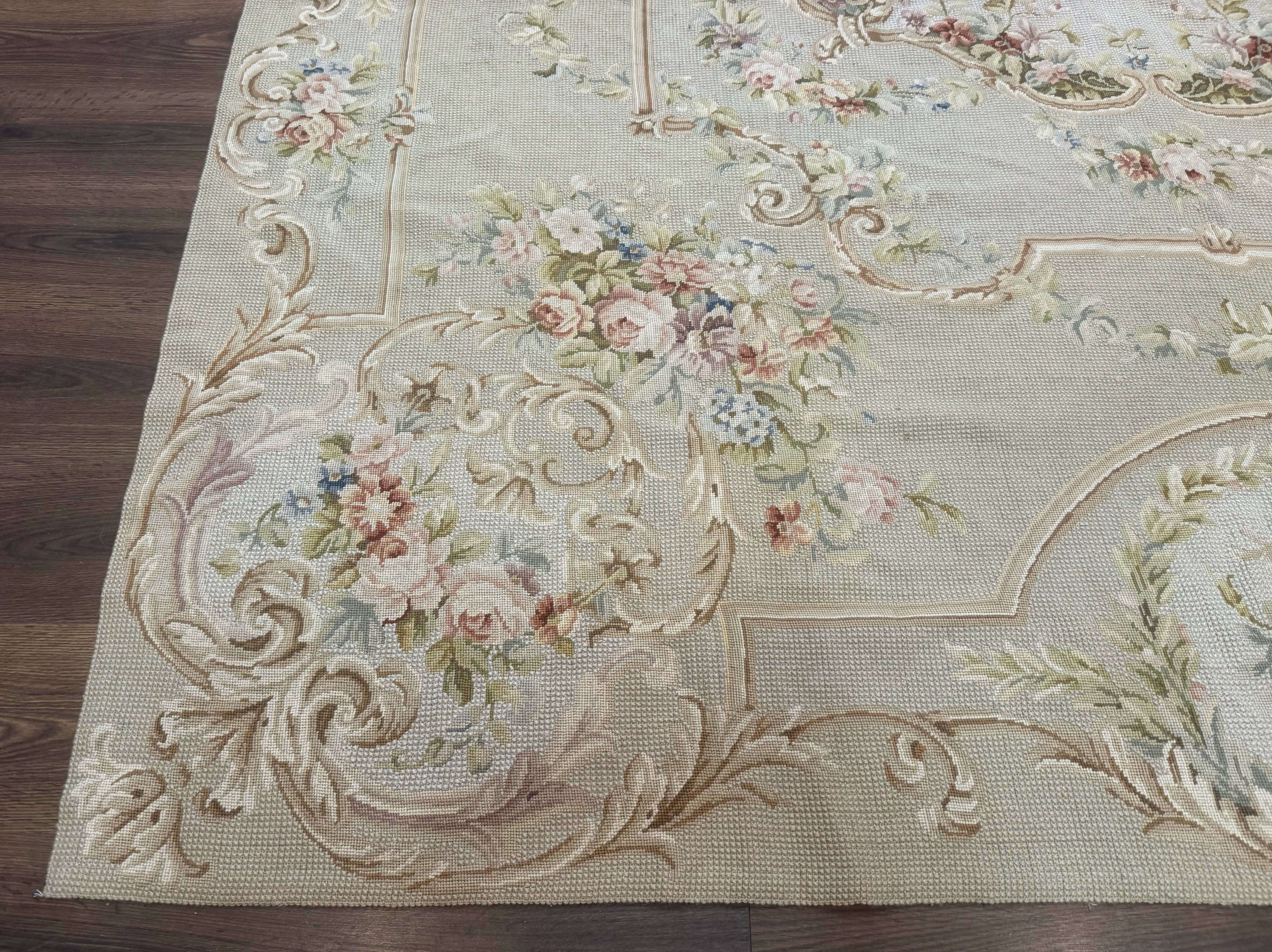 Needlepoint Rug 8x10, Aubusson Carpet, European Design - Jewel Rugs