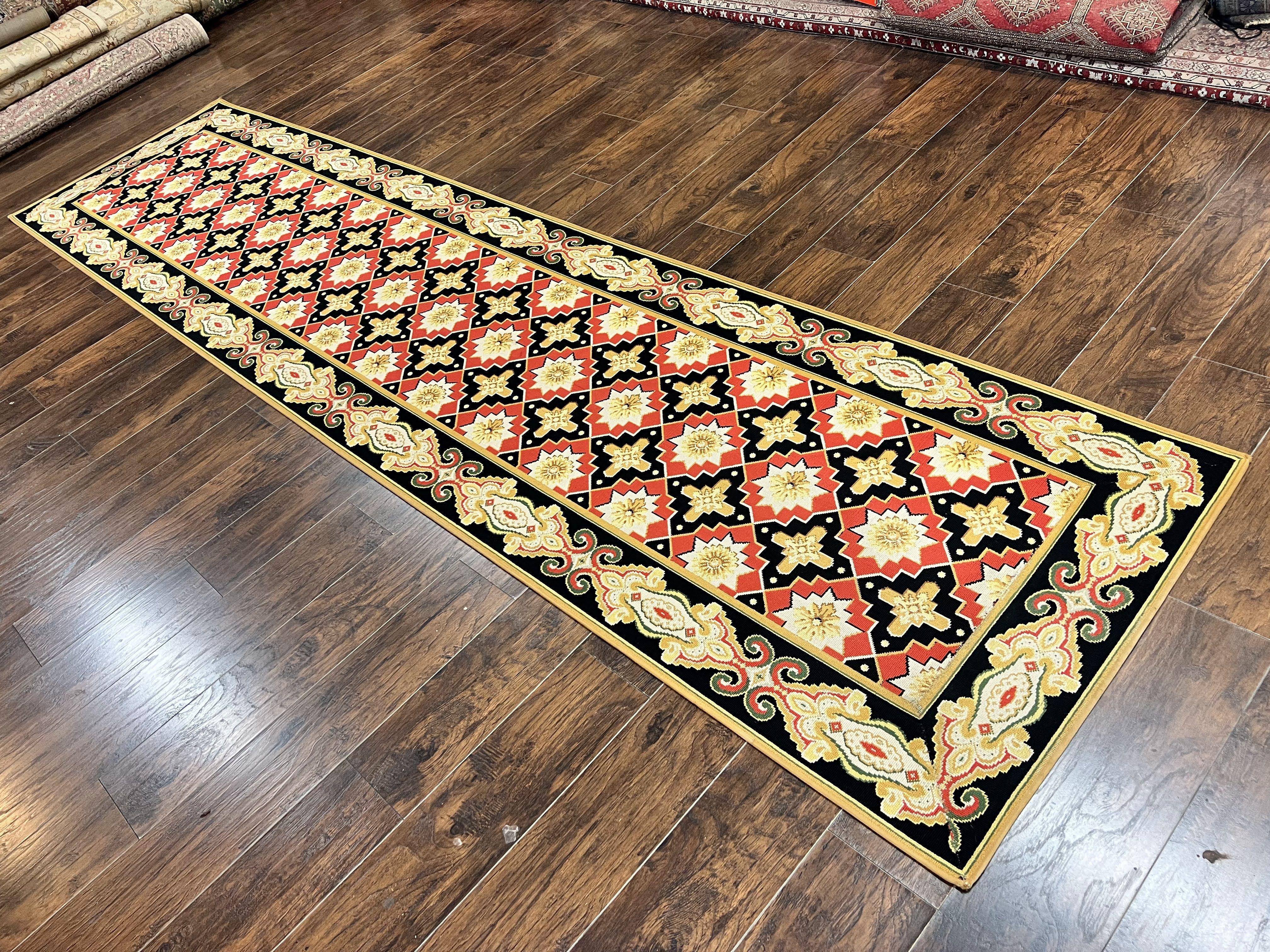 Vintage Runner Rug 3.5 x 14, Long Runner Rug, Stark Custom Made Carpet, European Design, Red Black Ivory Tan, Long Rug for Hallway - Jewel Rugs