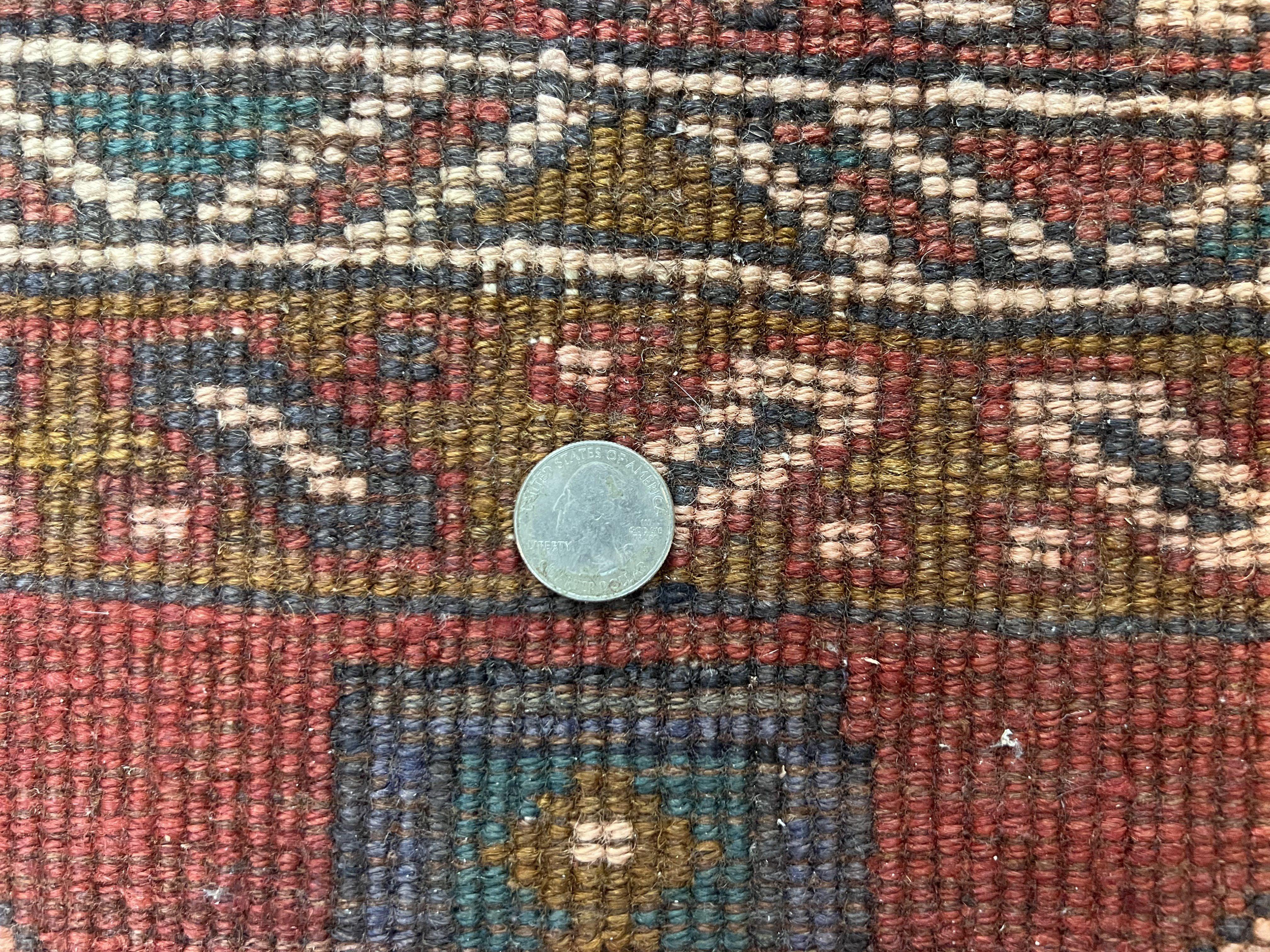 Persian Heriz Runner Rug 3.8 x 8.6, Geometric Design, Large Triple Medallions, Hand Knotted Handmade Vintage Wool Hallway Rug, Red - Jewel Rugs