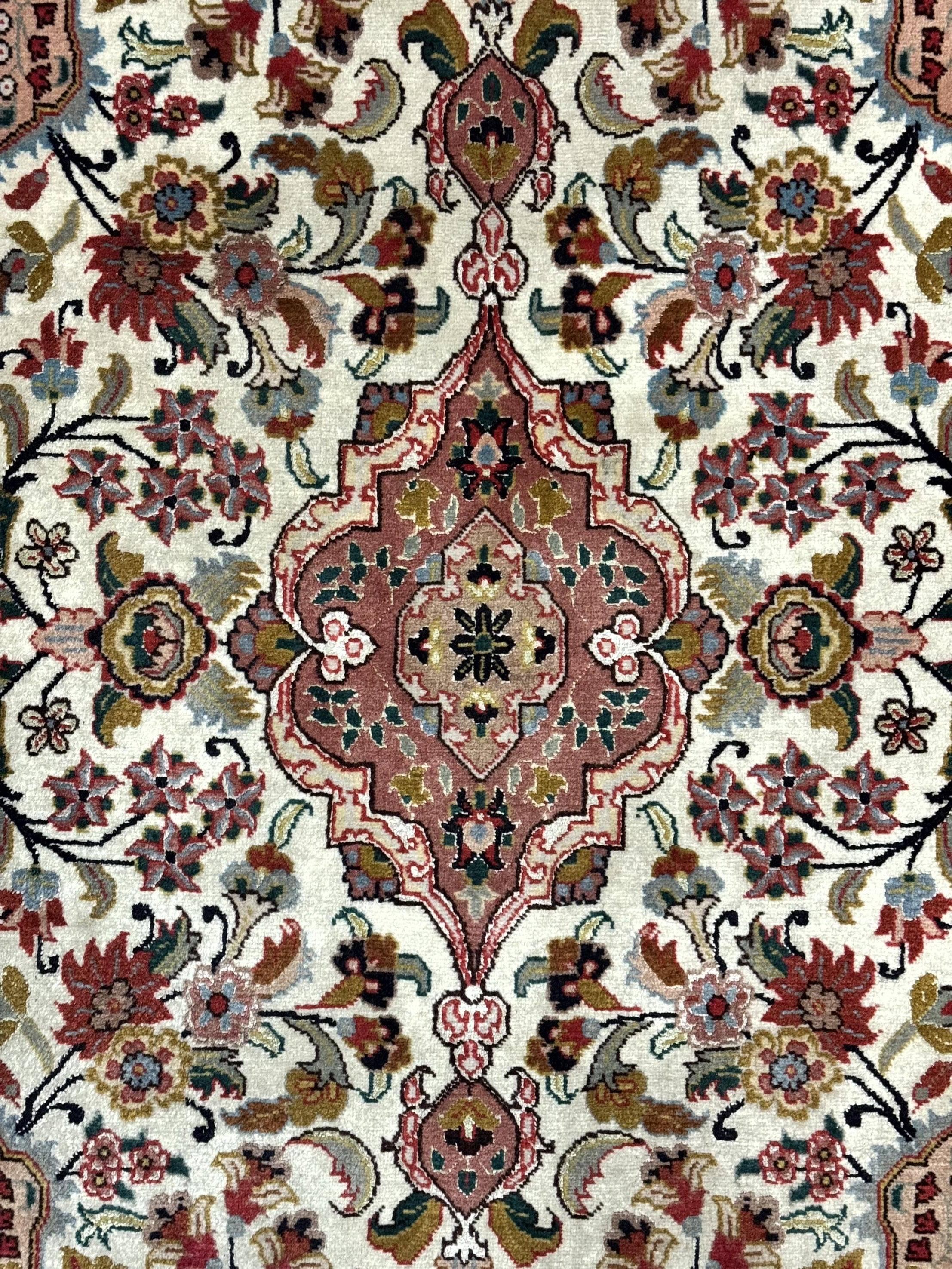 Small Persian Tabriz Rug 2x3, Floral Medallion, Wool and Silk, 340 KPSI - Jewel Rugs
