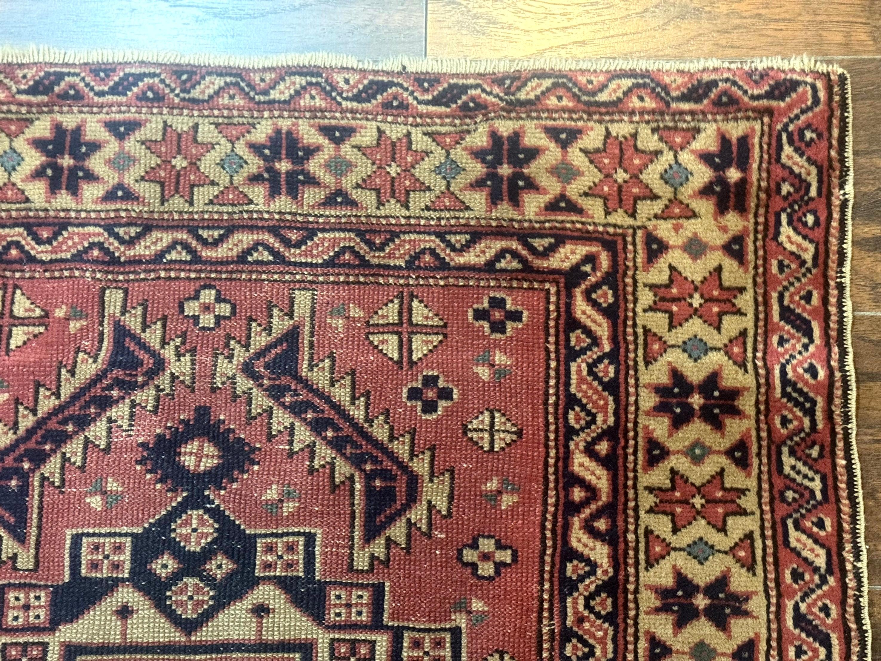 Antique Turkish Sparta Rug 3x6, Geometric Caucasian Kazak Pattern, Handmade - Jewel Rugs