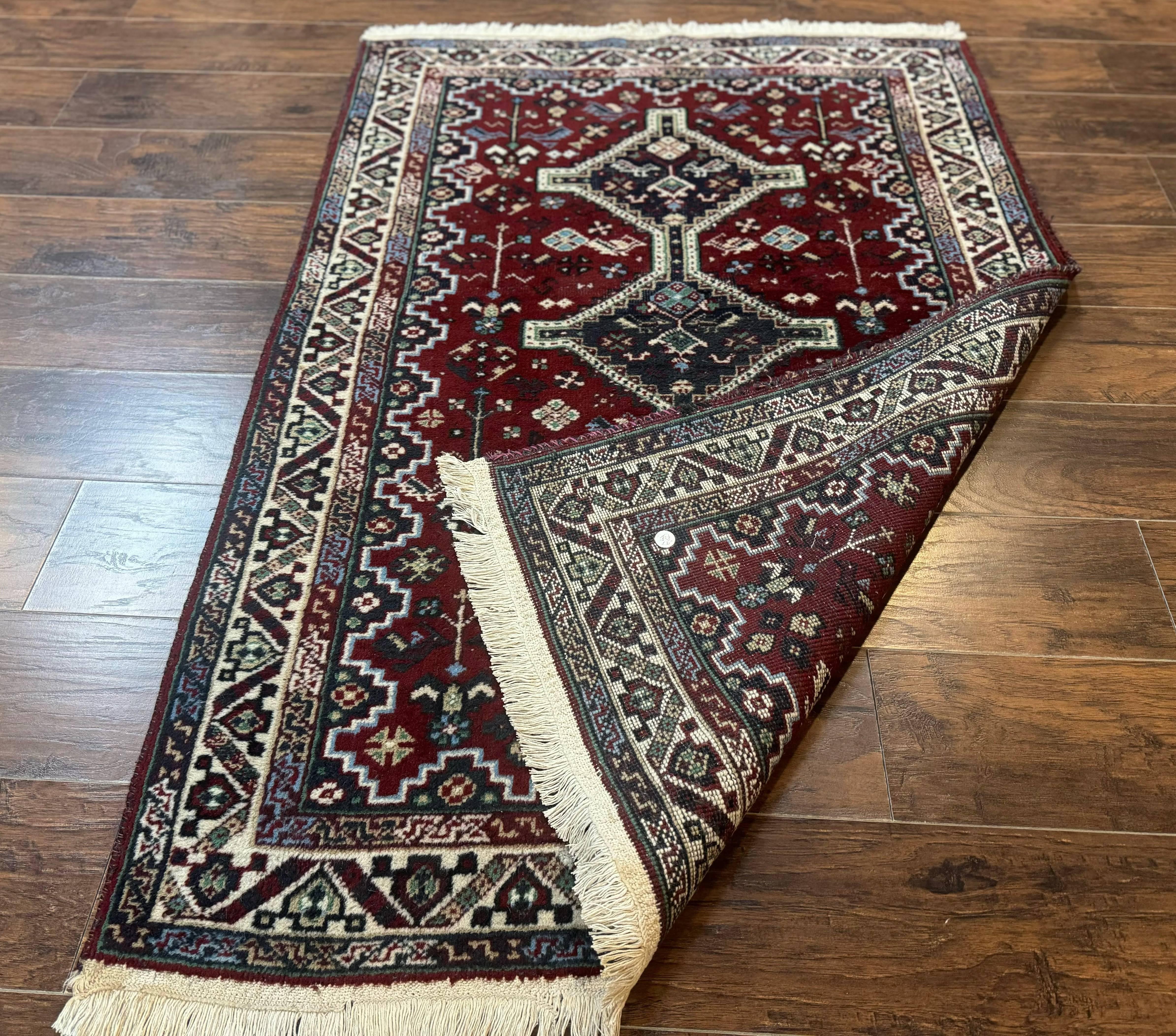 Persian Afshar Rug 4x5 Red Navy Geometric Tribal Wool Carpet - Jewel Rugs