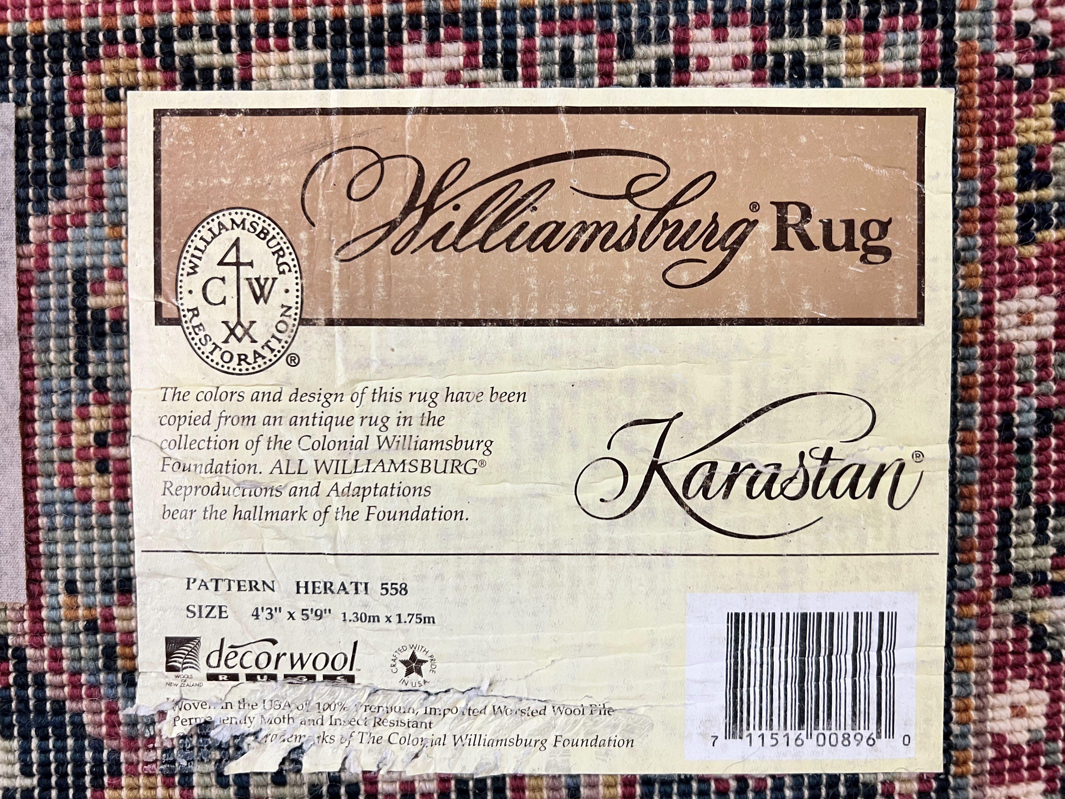 Karastan Rug 4x6, Williamsburg Herati #558, Wool Karastan Carpet, Vintage Karastan Persian Area Rug, Wool Pile - Jewel Rugs