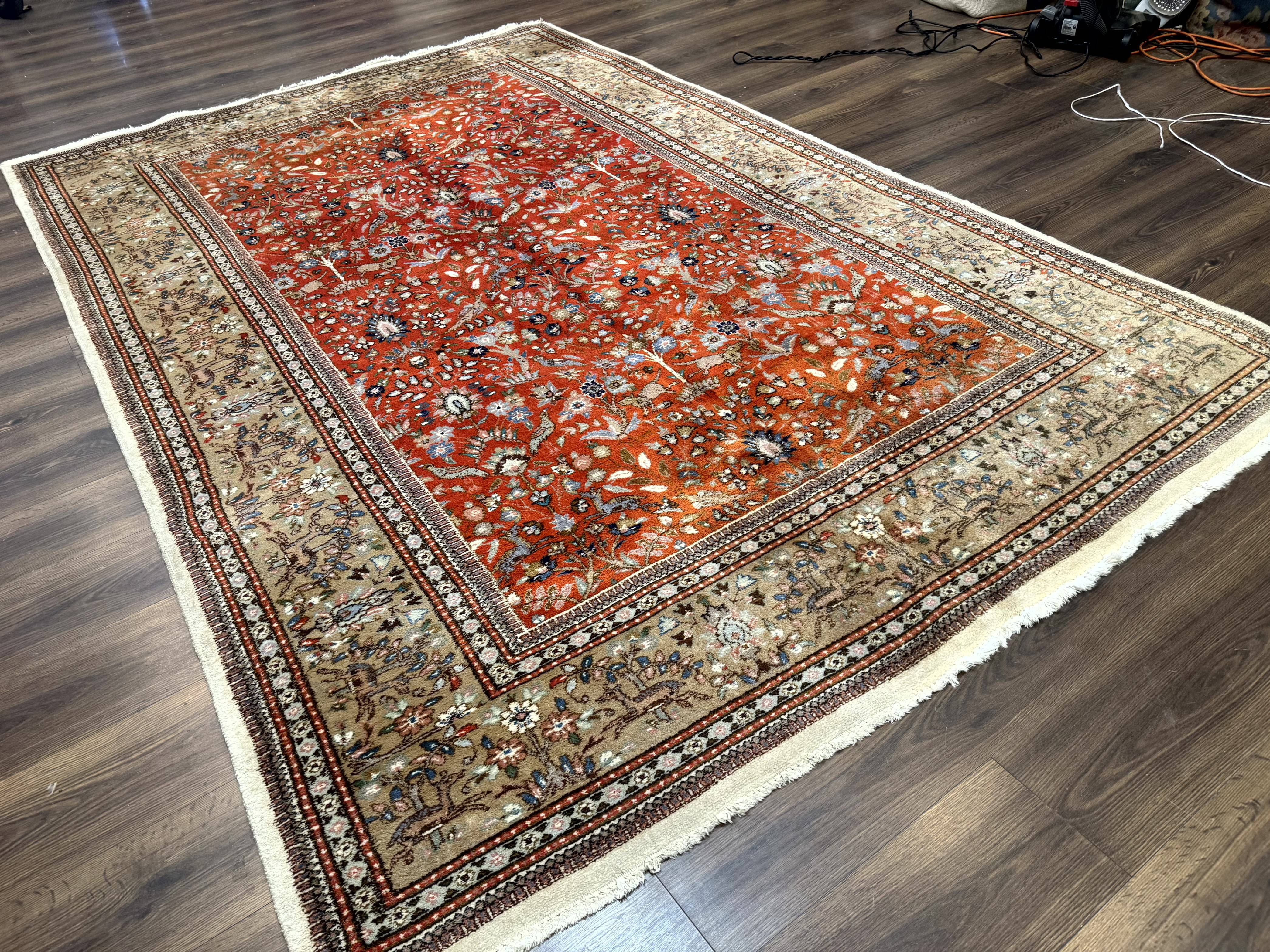 Persian Tabriz Rug 6x10, Burnt Orange and Tan, Animal Pictorials, Deer, Floral, Taba Tabae Carpet - Jewel Rugs