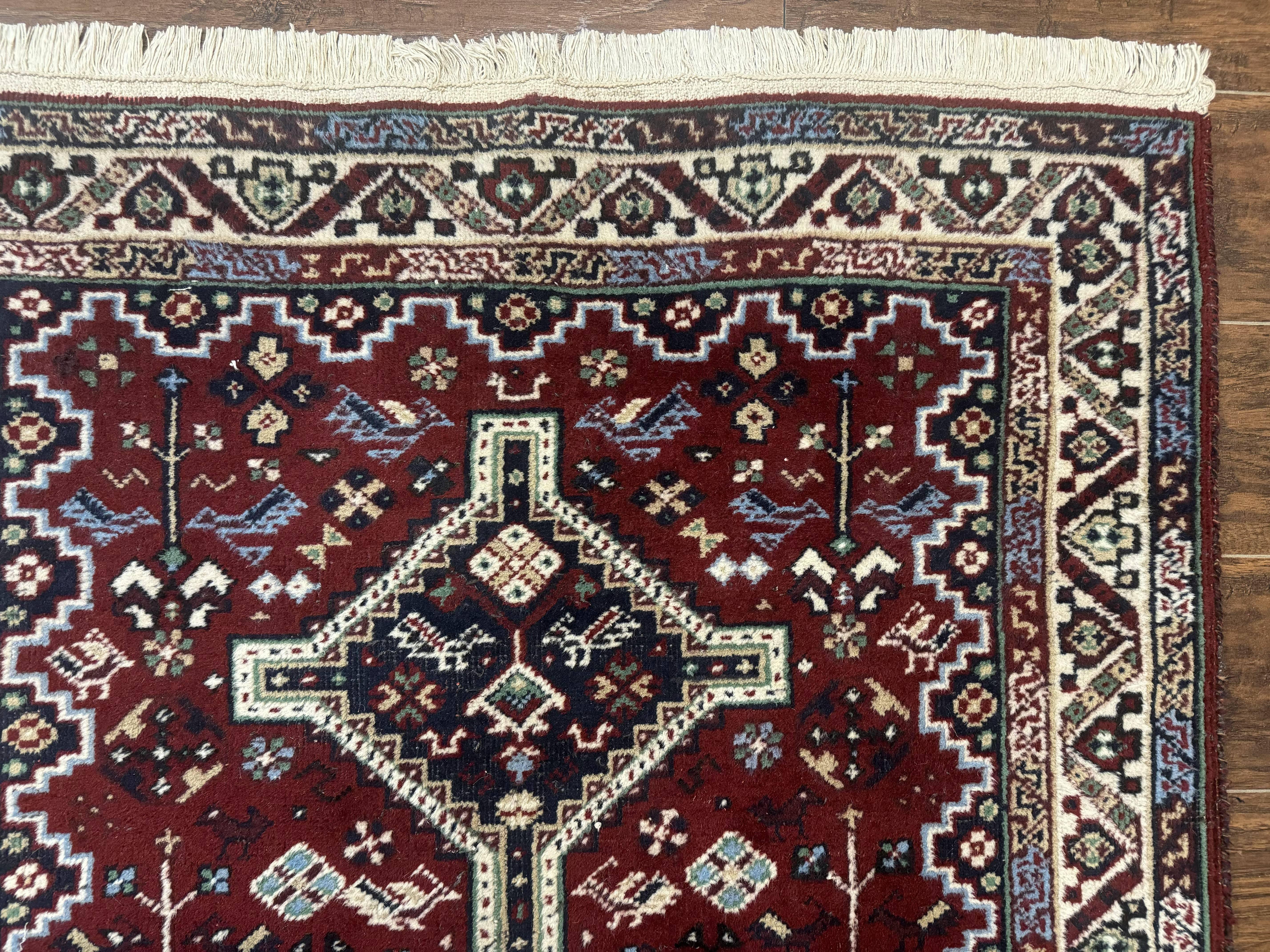 Persian Afshar Rug 4x5 Red Navy Geometric Tribal Wool Carpet - Jewel Rugs