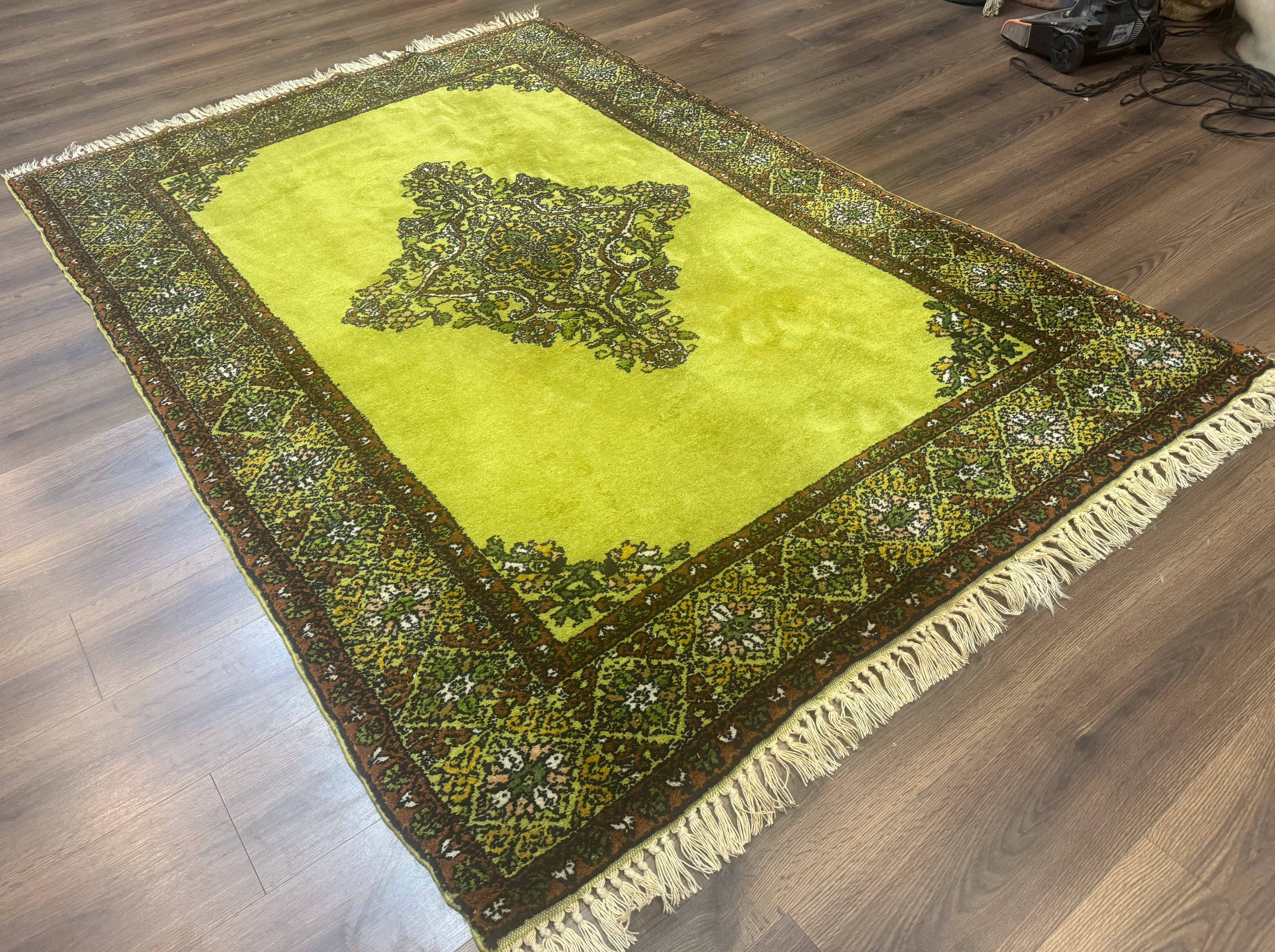 Moroccan Rug 6x8, Semi Open Field, Vintage, Lime Green, Wool Carpet - Jewel Rugs