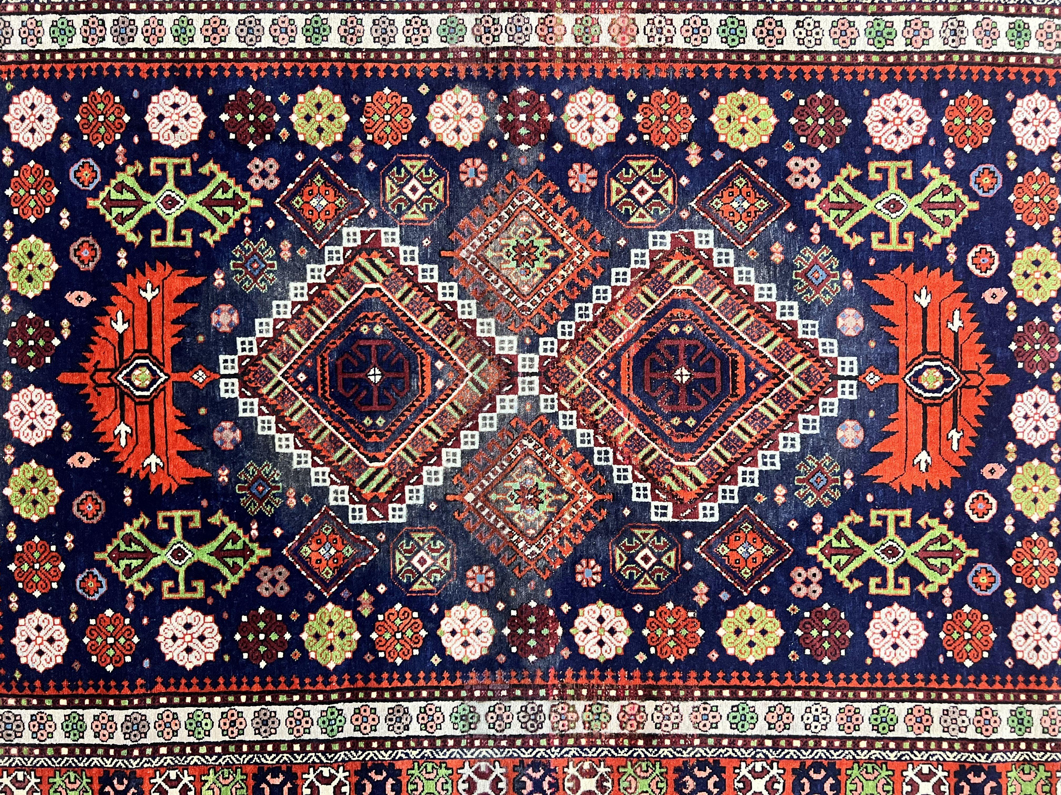 Persian Afshar Tribal Rug 5x6, Geometric Pattern, Navy Blue Multicolor Antique Vintage Persian Carpet, Hand Knotted Handmade Wool Rug - Jewel Rugs