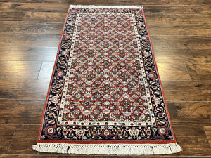Indo Persian Rug 3x5, Red and Navy Blue, Wool Vintage Handmade Small Carpet 3 x 5 ft, Herati Pattern, Bidjar Rug