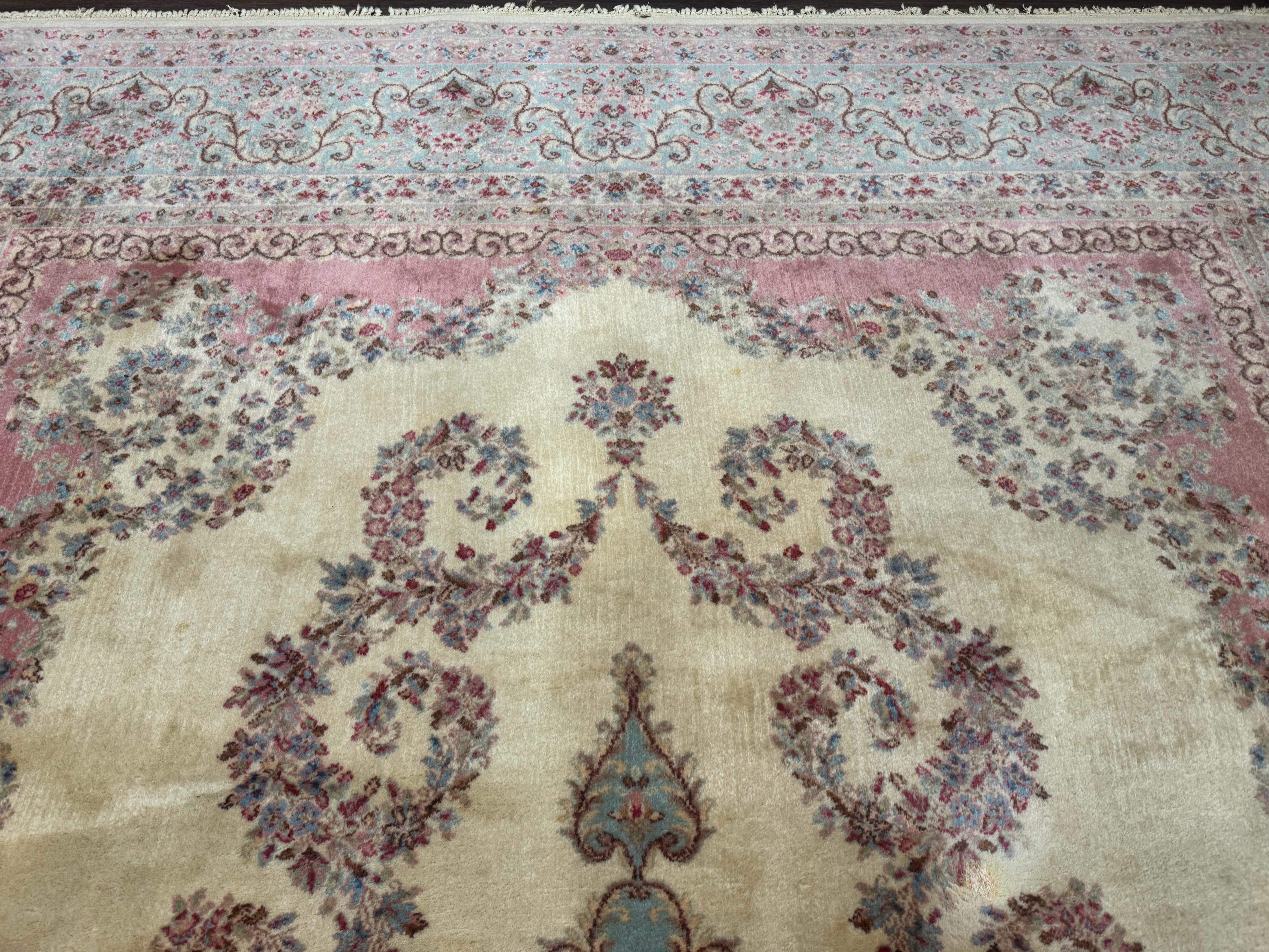 10x14 Karastan Kirman Rug #784 Pastel Ivory Kirman Medallion, Wool Antique Original 700 Series - Jewel Rugs