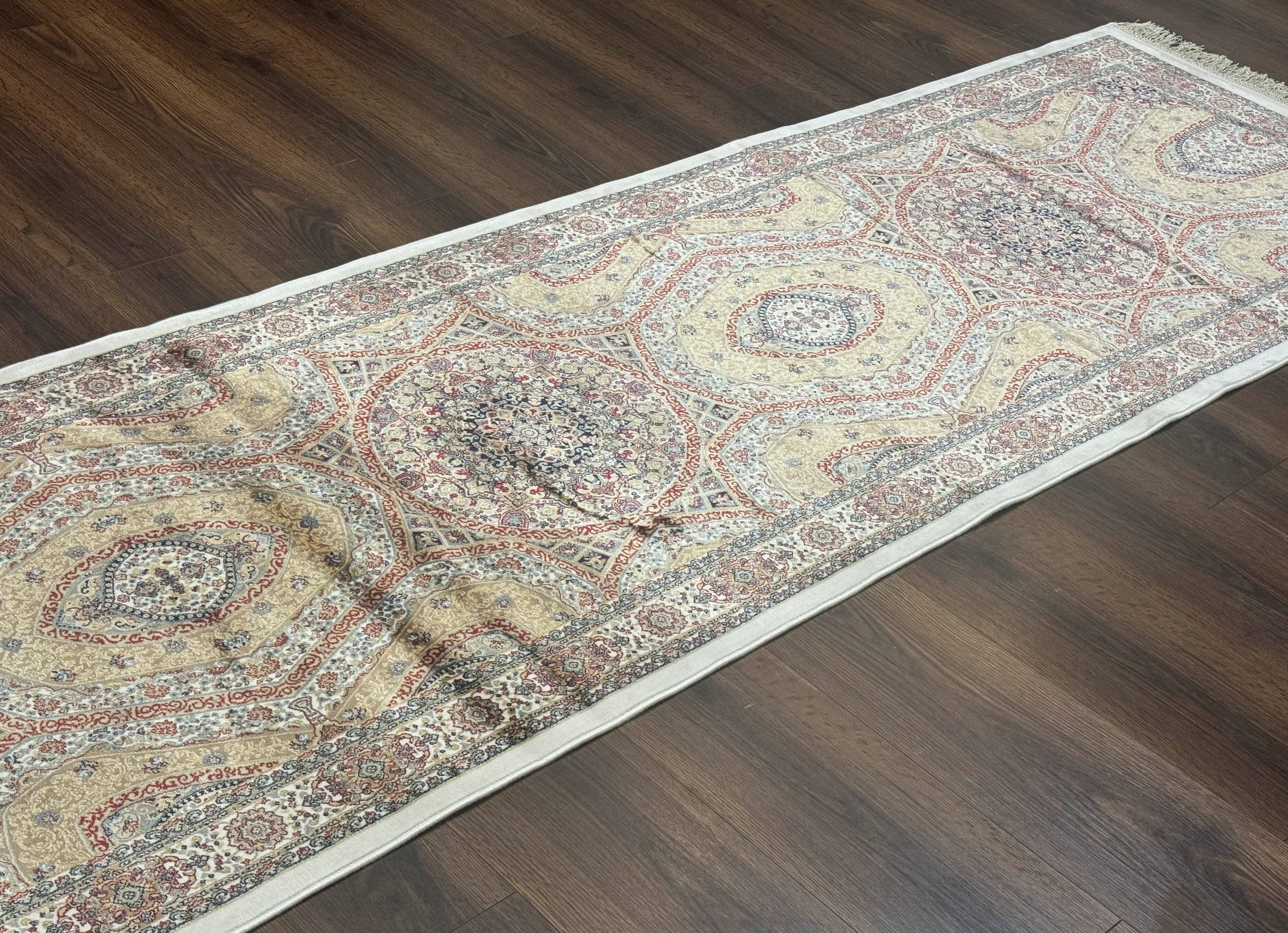 Turkish Silk Runner Rug 2.6 x 13, Dome Design, Hereke Runner, Bamboo Silk, New - Jewel Rugs