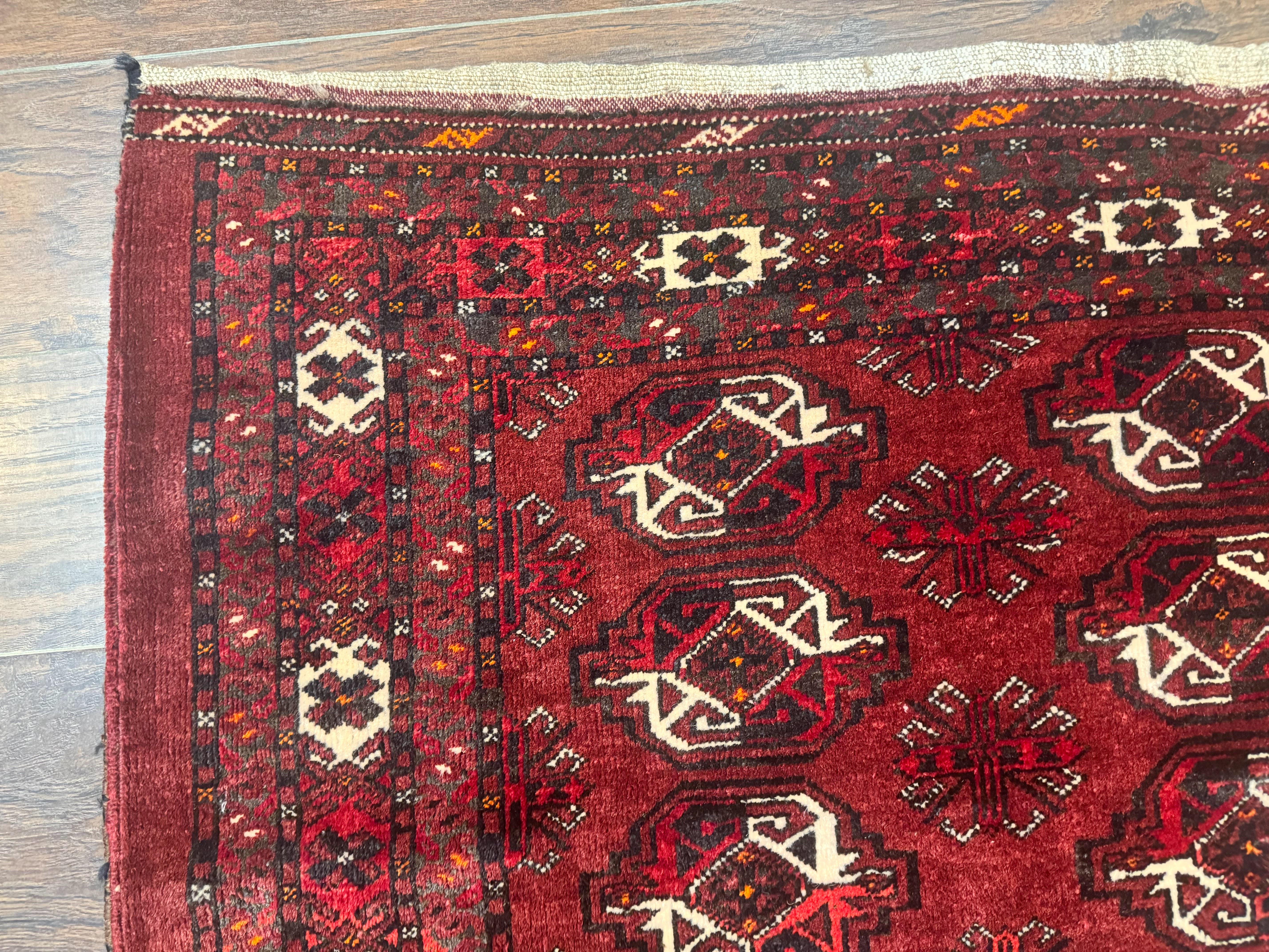 Antique Afghan Turkoman Mafrash Rug 3x5, Red, Hand Knotted, Wool, Tribal Collectible - Jewel Rugs