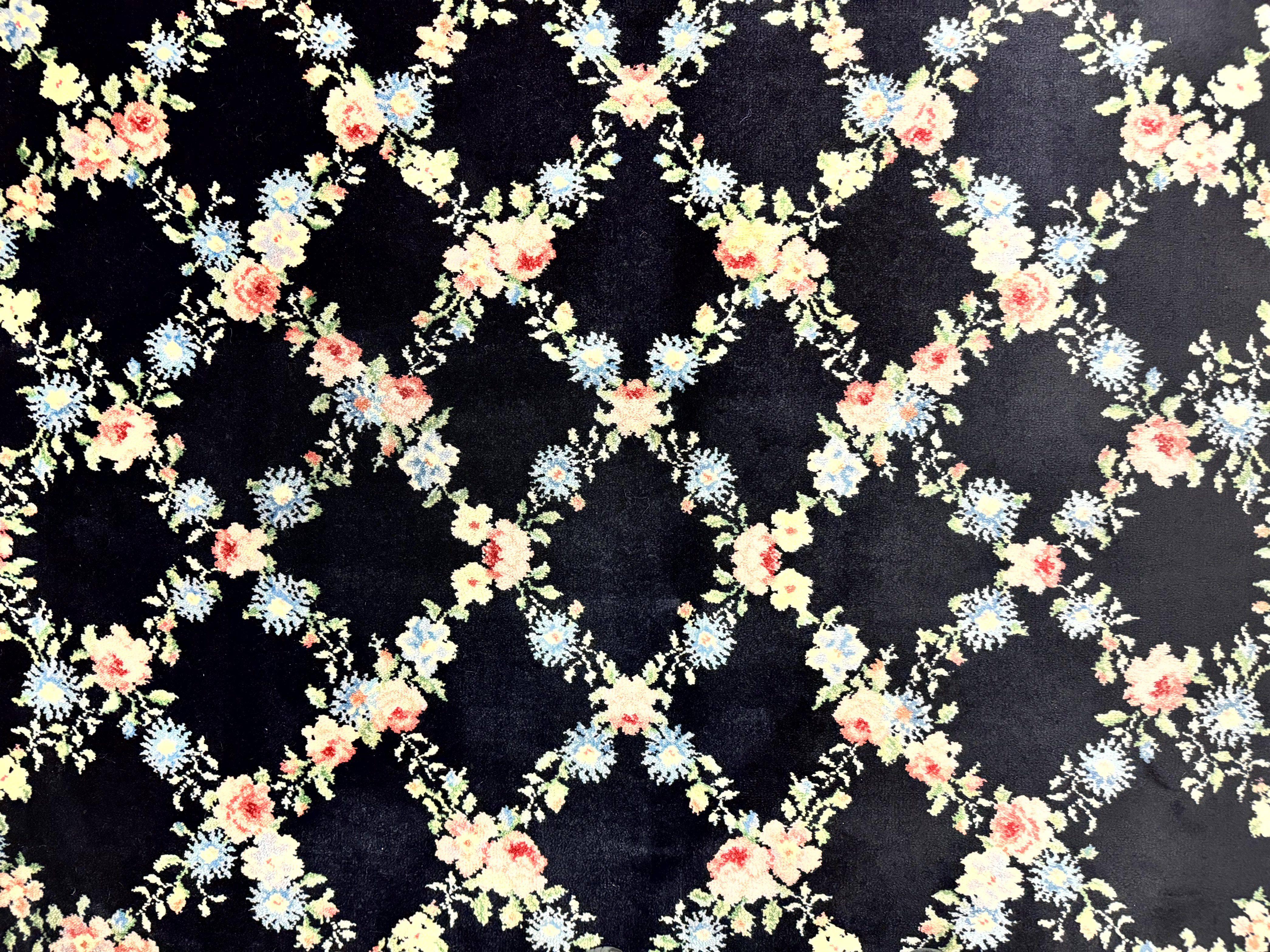 Karastan Rug 8.8 x 12, Garden of Eden #509/1270, Ebony Trellis, Vintage Discontinued Wool Pile Karastan Carpet - Jewel Rugs