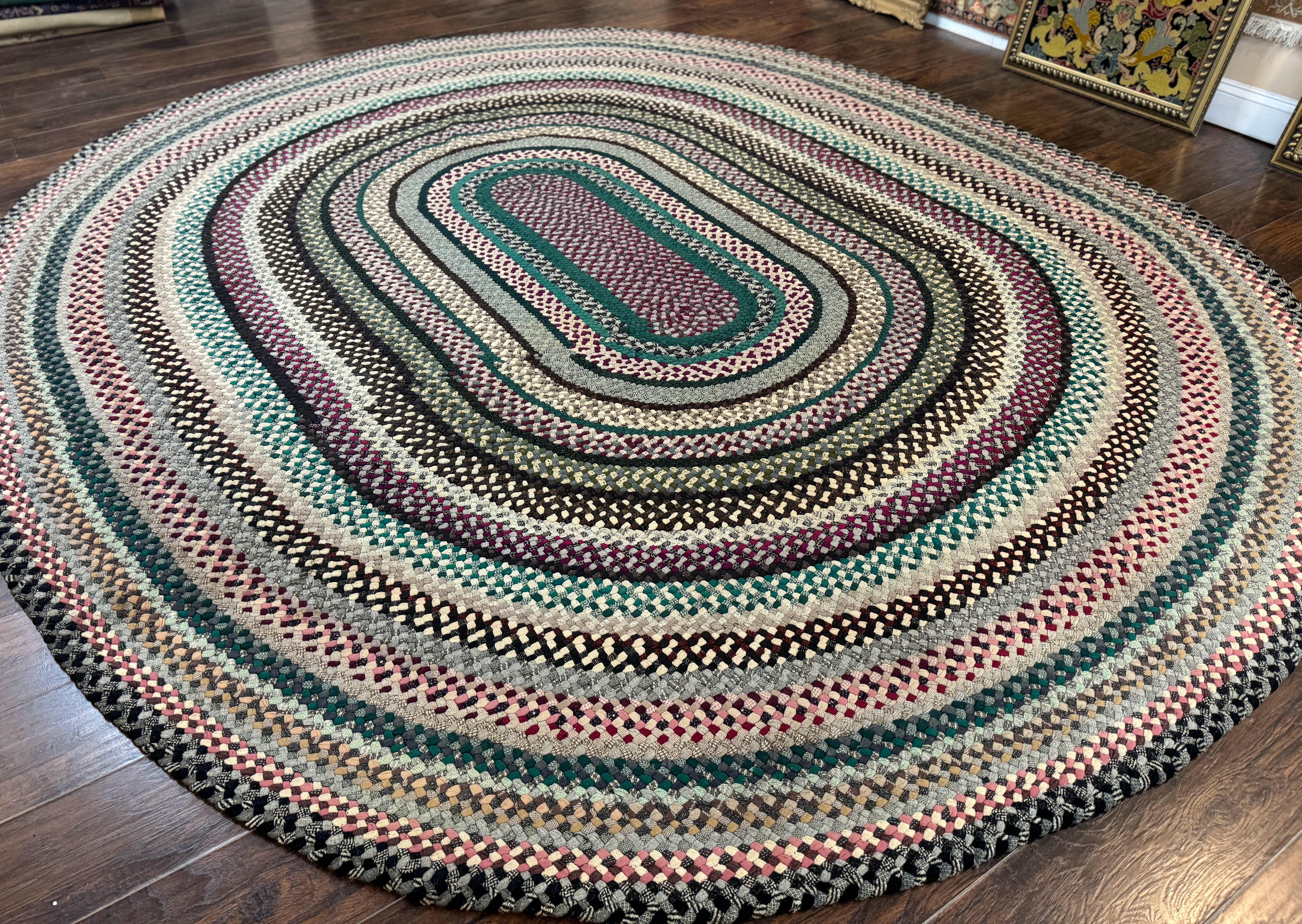 Large Oval American Braided Rug 10x12, Multicolor Vintage Braided Carpet - Jewel Rugs