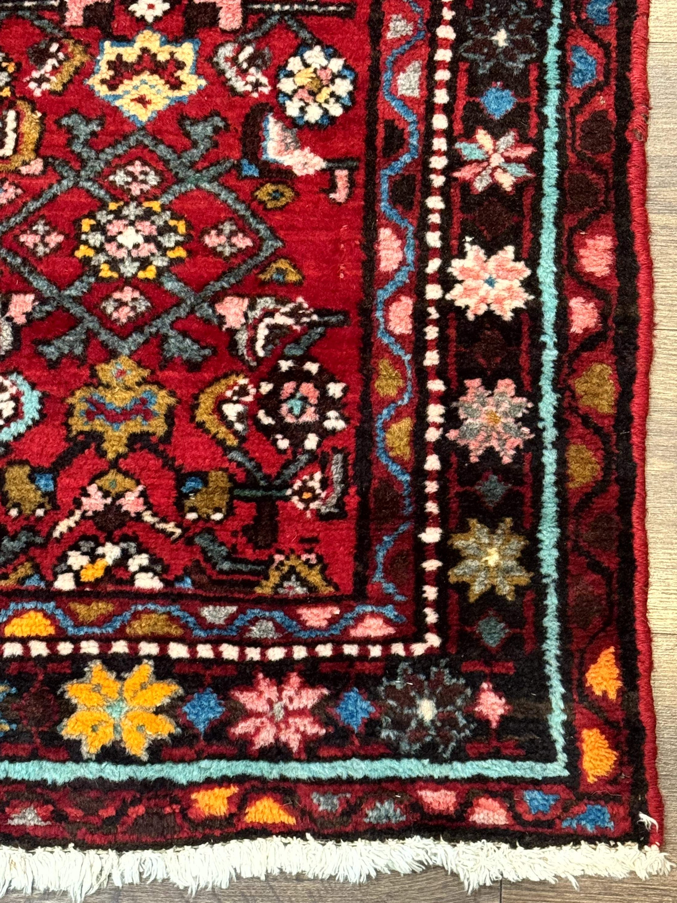 Red Persian Rug 4x7, Village Rug, Wool Vintage Carpet - Jewel Rugs