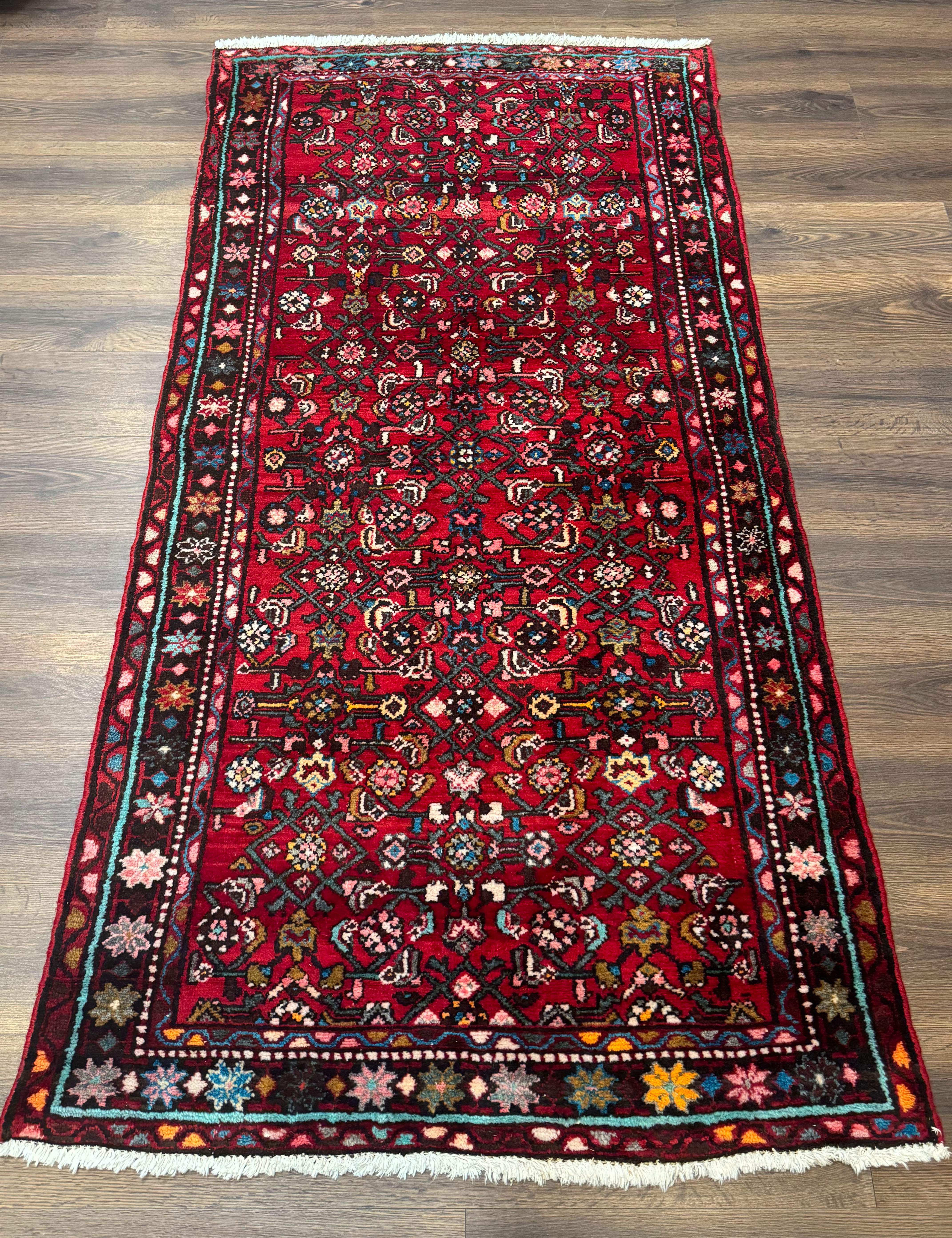 Red Persian Rug 4x7, Village Rug, Wool Vintage Carpet - Jewel Rugs