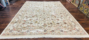 Pak Persian Rug 9x11, Ivory, Floral Allover, Handmade Vintage Wool Rug