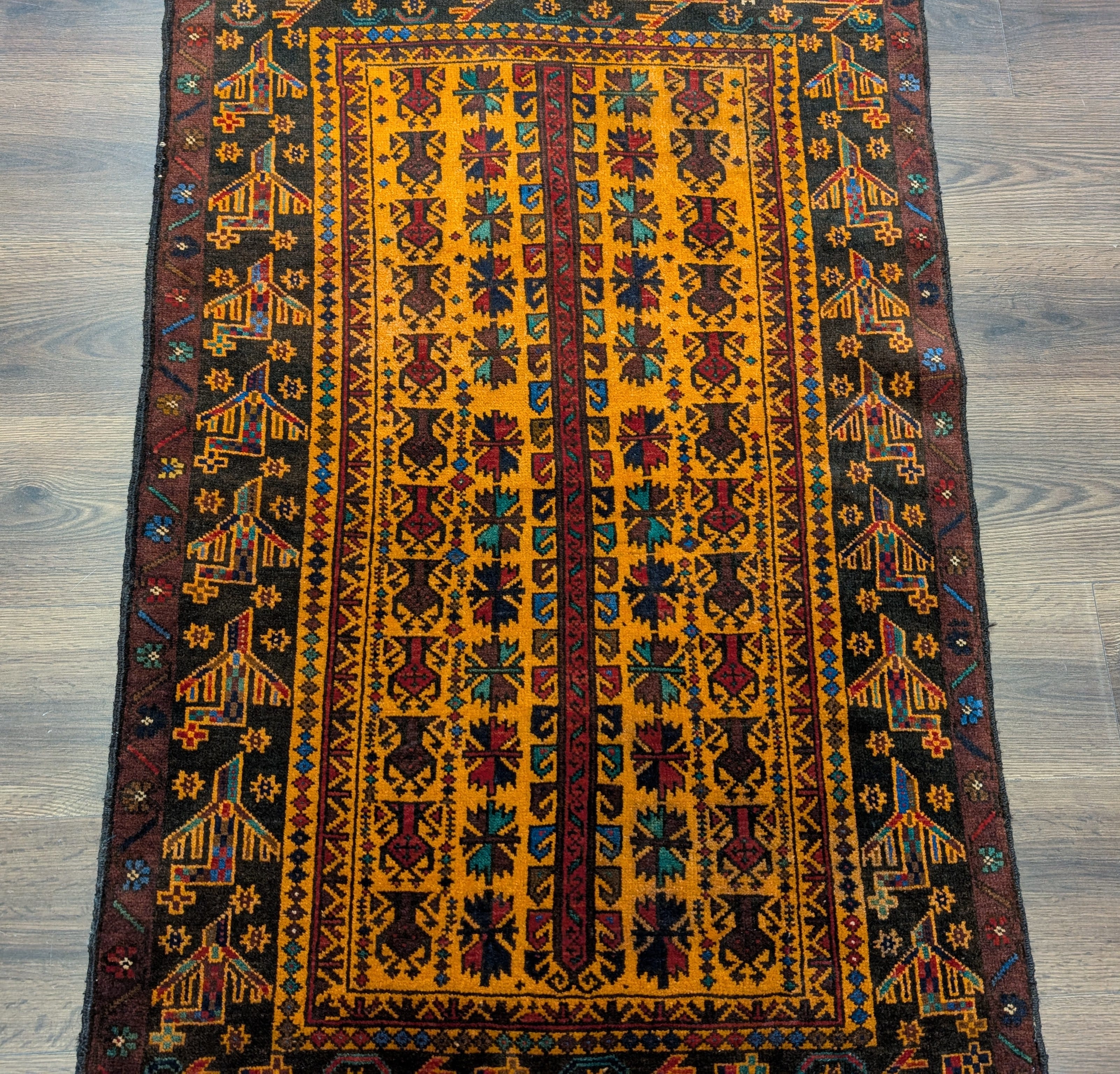 Afghan Baluch Rug 3x5, Tribal Carpet, Orange, Unique - Jewel Rugs