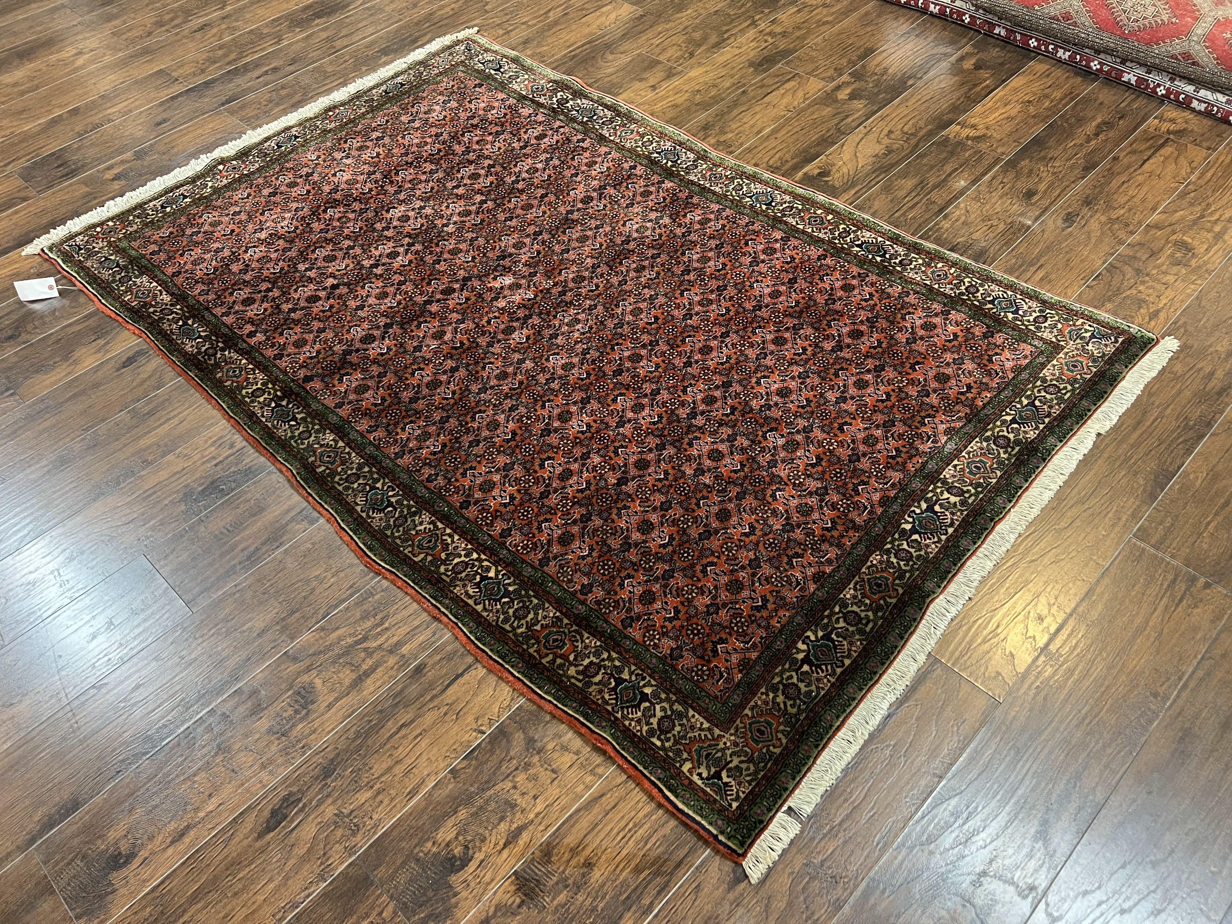 Antique Persian Bijar Rug 5x7, Allover Pattern, Hand Knotted Vintage Wool Tribal Oriental Carpet, Bidjar Rug, Red and Cream 5 x 7 ft, Handmade Rug - Jewel Rugs
