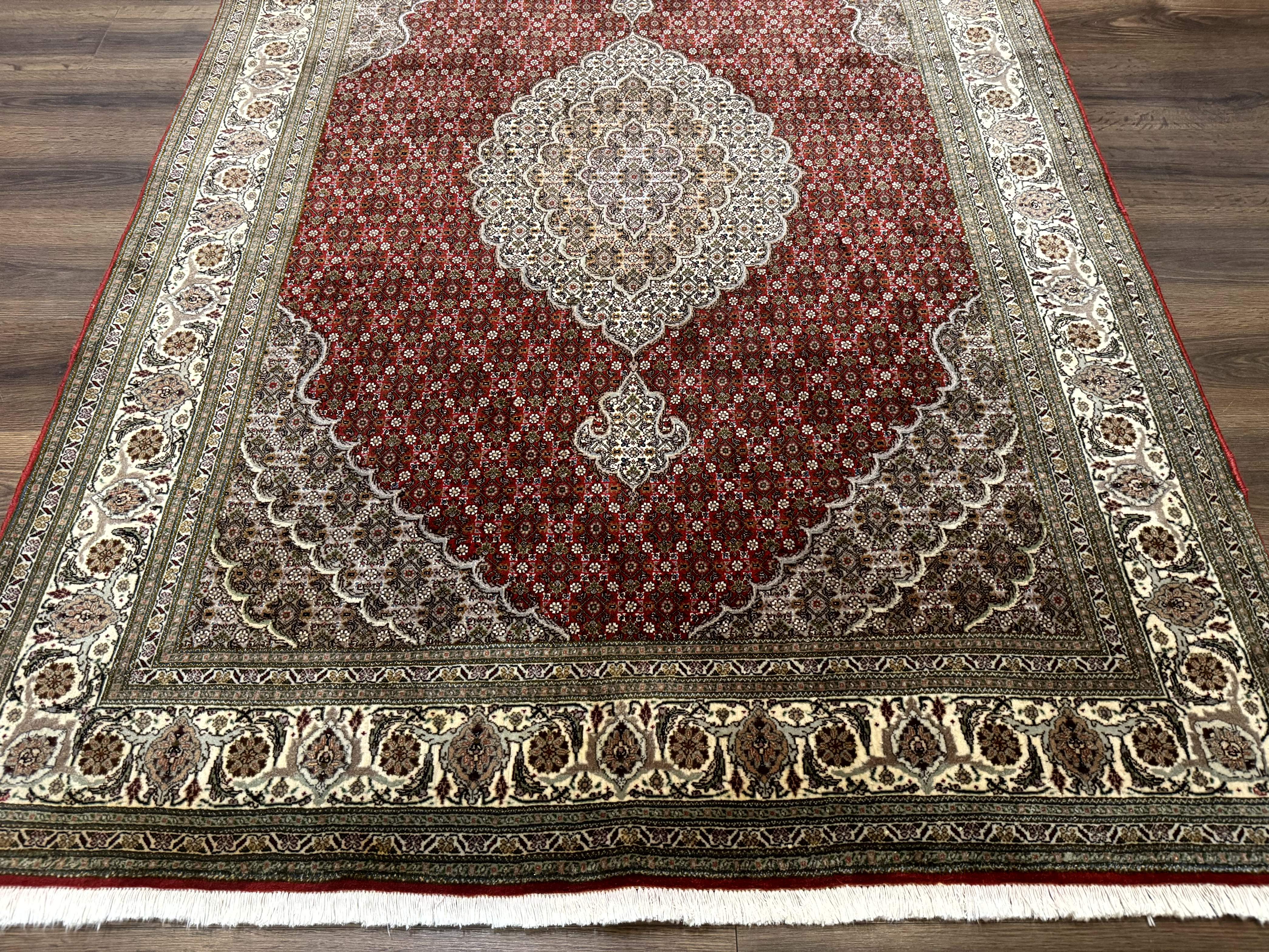 Persian Rug 5x7, Very Fine 330 KPSI, Red and Ivory, Herati Mahi Pattern, Wool & Silk - Jewel Rugs