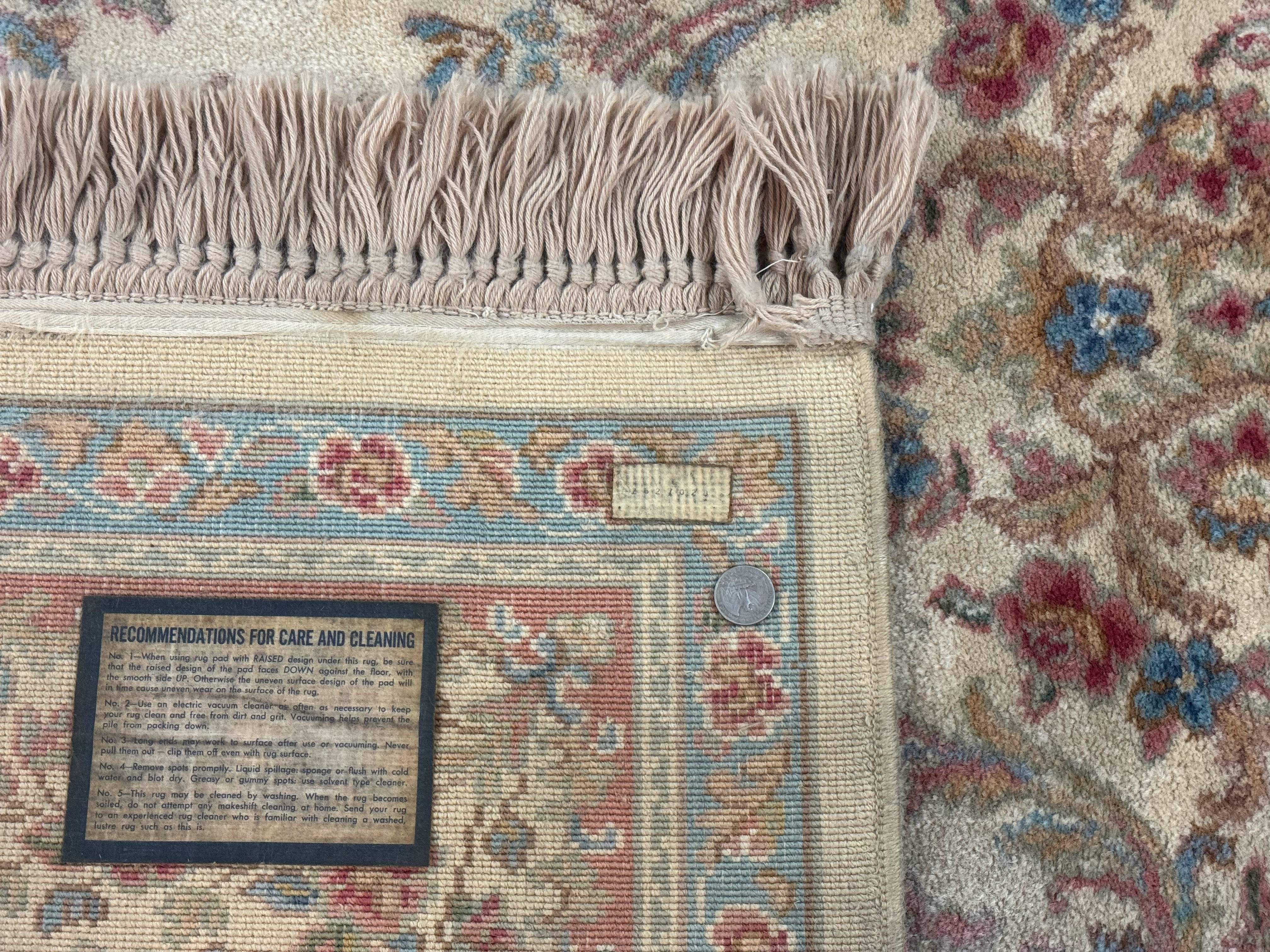Karastan Rug 8.8 x 12, Ivory Medallion Kirman #700/711, Wool Pile, Vintage - Jewel Rugs