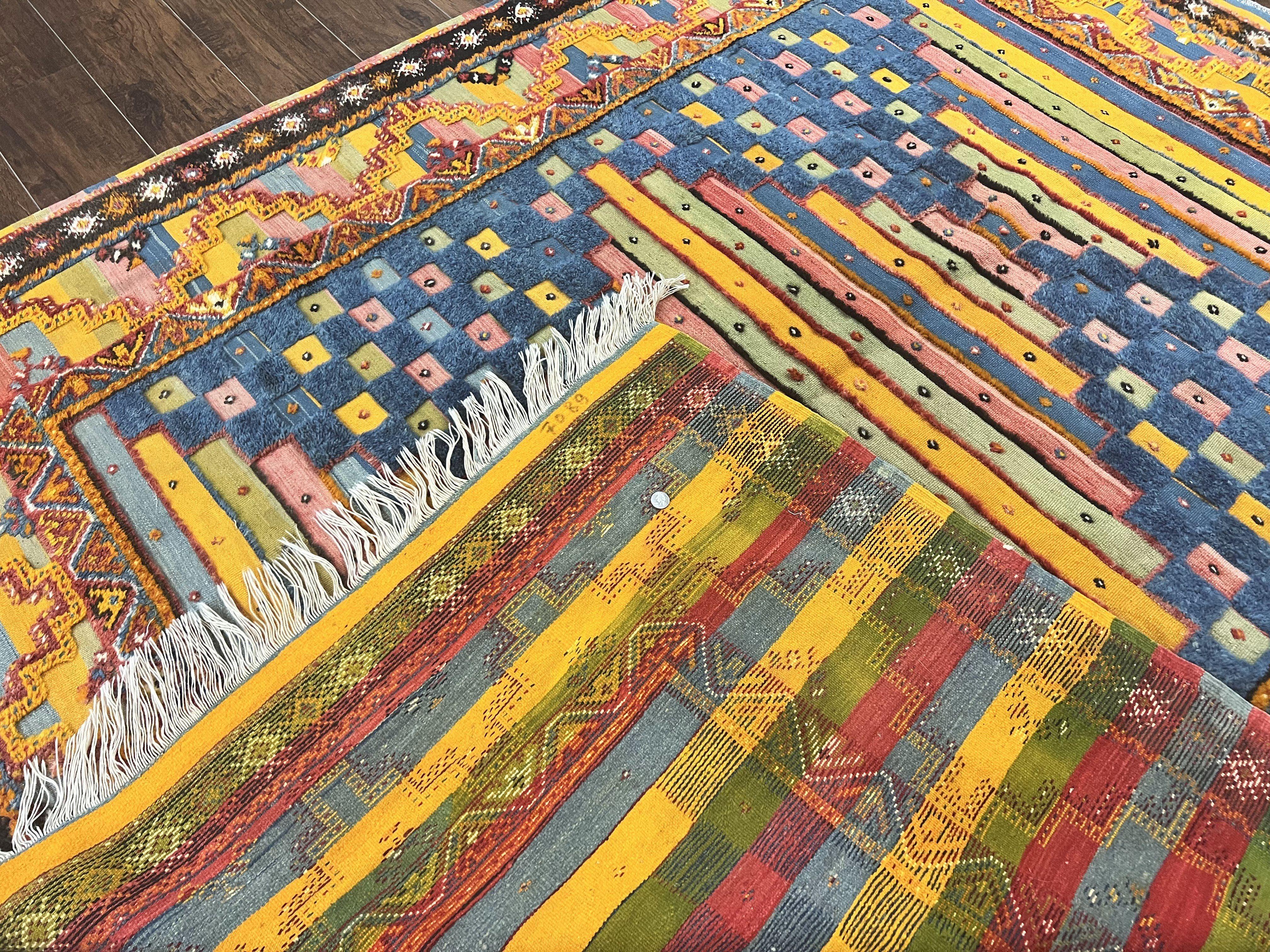 Colorful Moroccan Rug 7x8, Abstract Design, Wool Multicolor Handmade Vintage Carpet, Tribal Rug, Berber Rug - Jewel Rugs